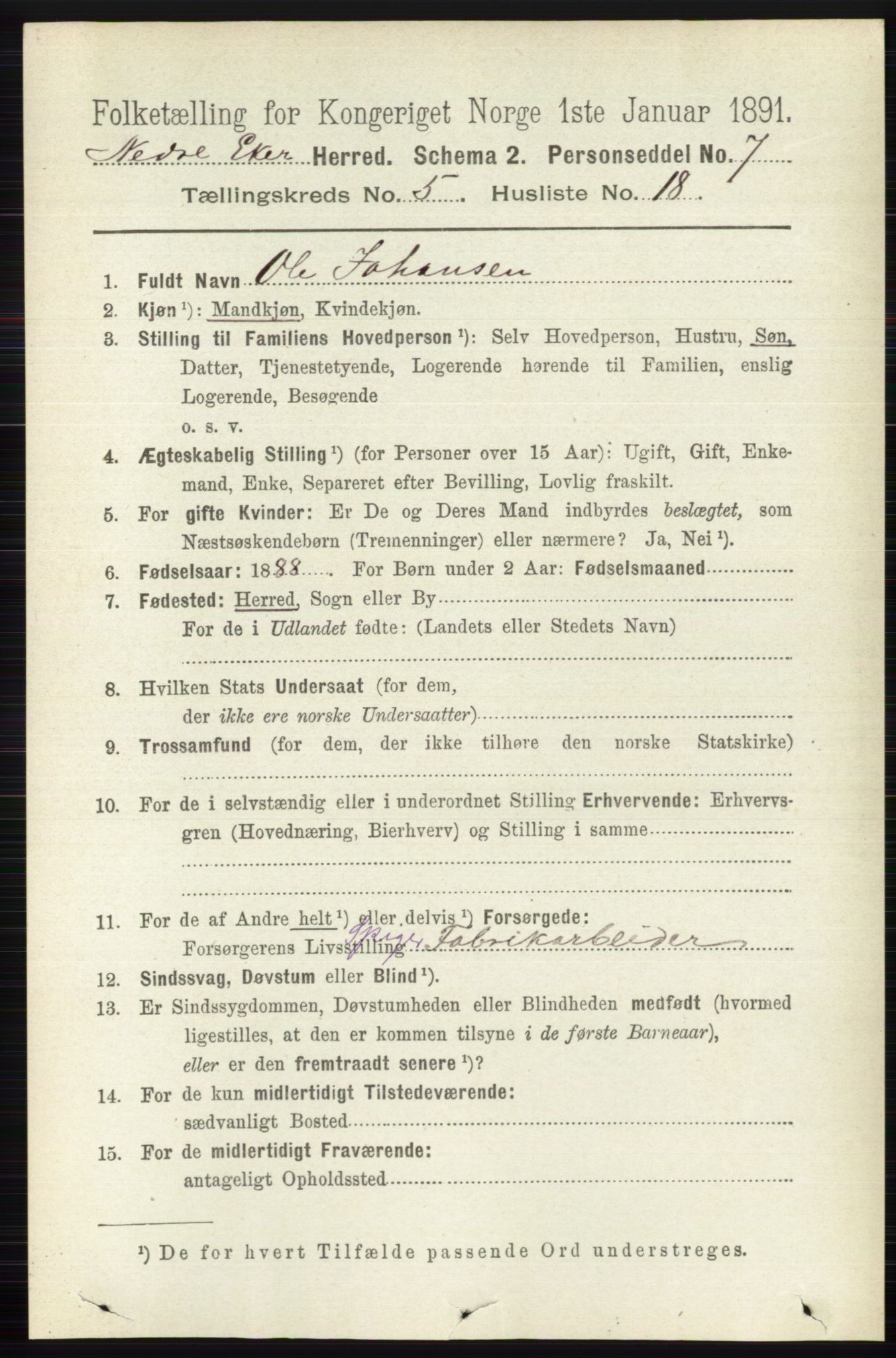 RA, 1891 census for 0625 Nedre Eiker, 1891, p. 2432