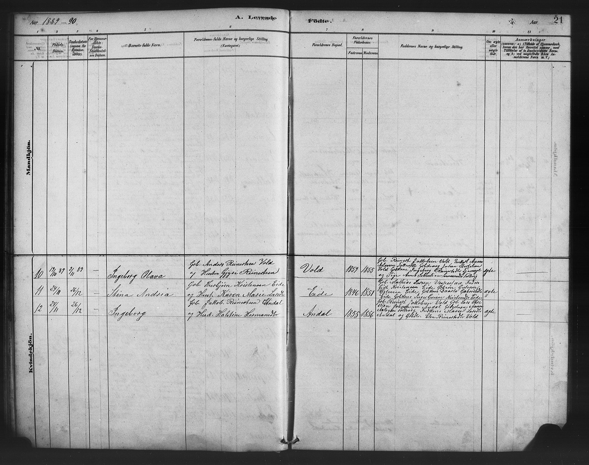 Finnås sokneprestembete, SAB/A-99925/H/Ha/Haa/Haad/L0001: Parish register (official) no. D 1, 1880-1894, p. 21