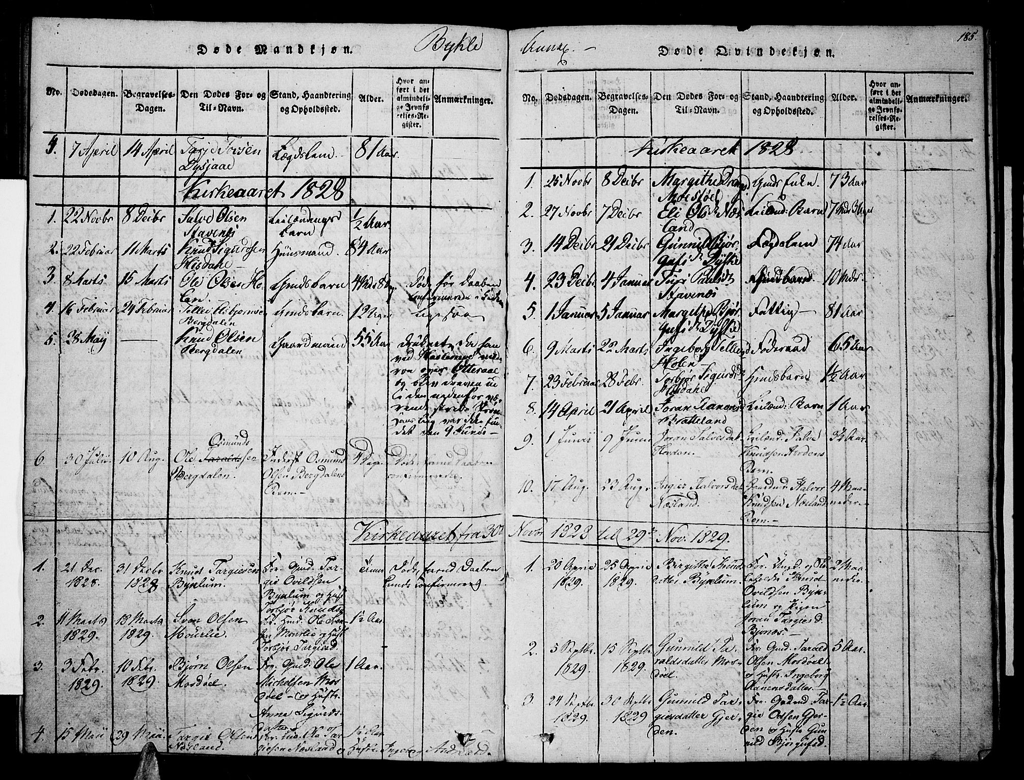 Valle sokneprestkontor, SAK/1111-0044/F/Fa/Fac/L0005: Parish register (official) no. A 5 /3, 1817-1830, p. 185