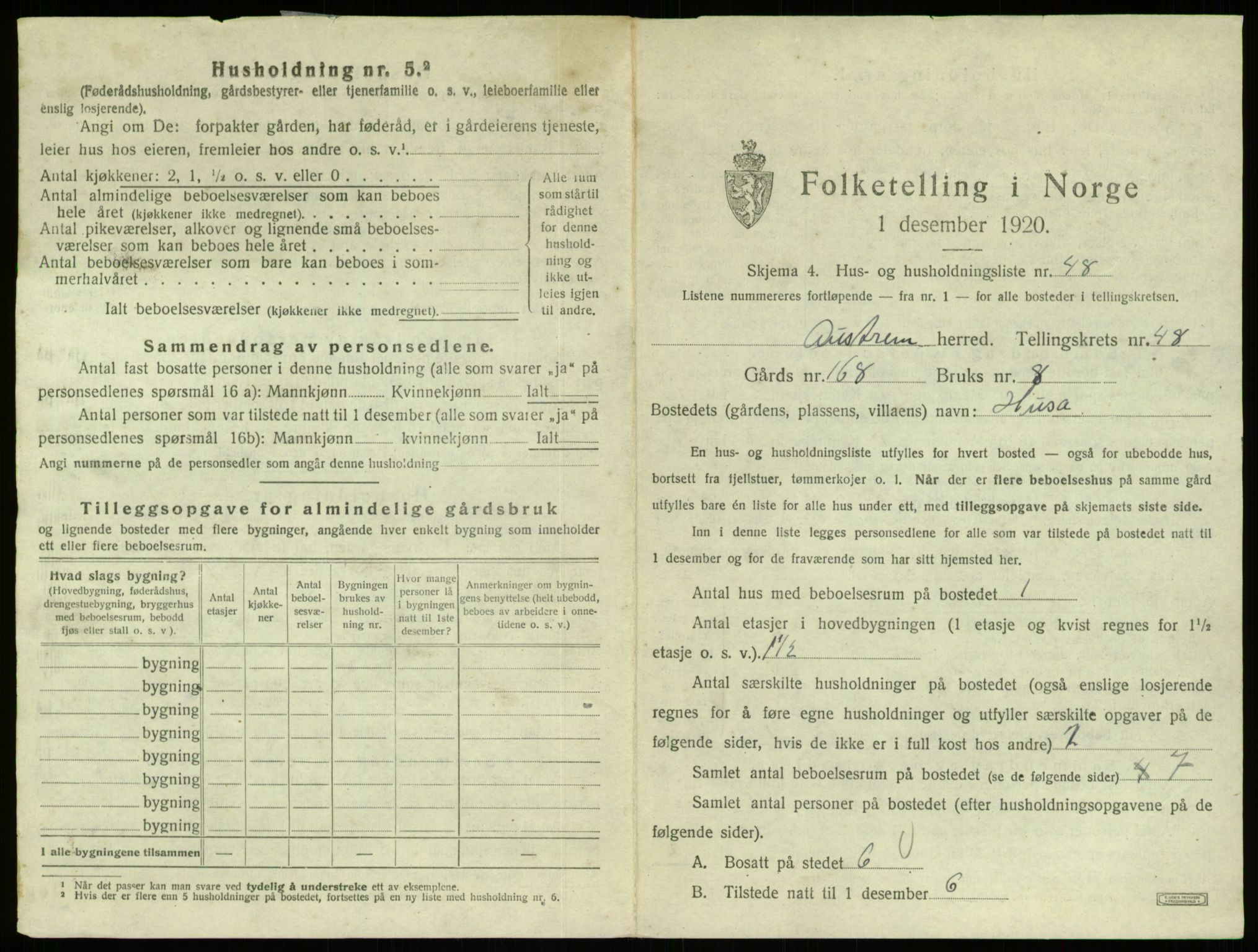 SAB, 1920 census for Austrheim, 1920, p. 946