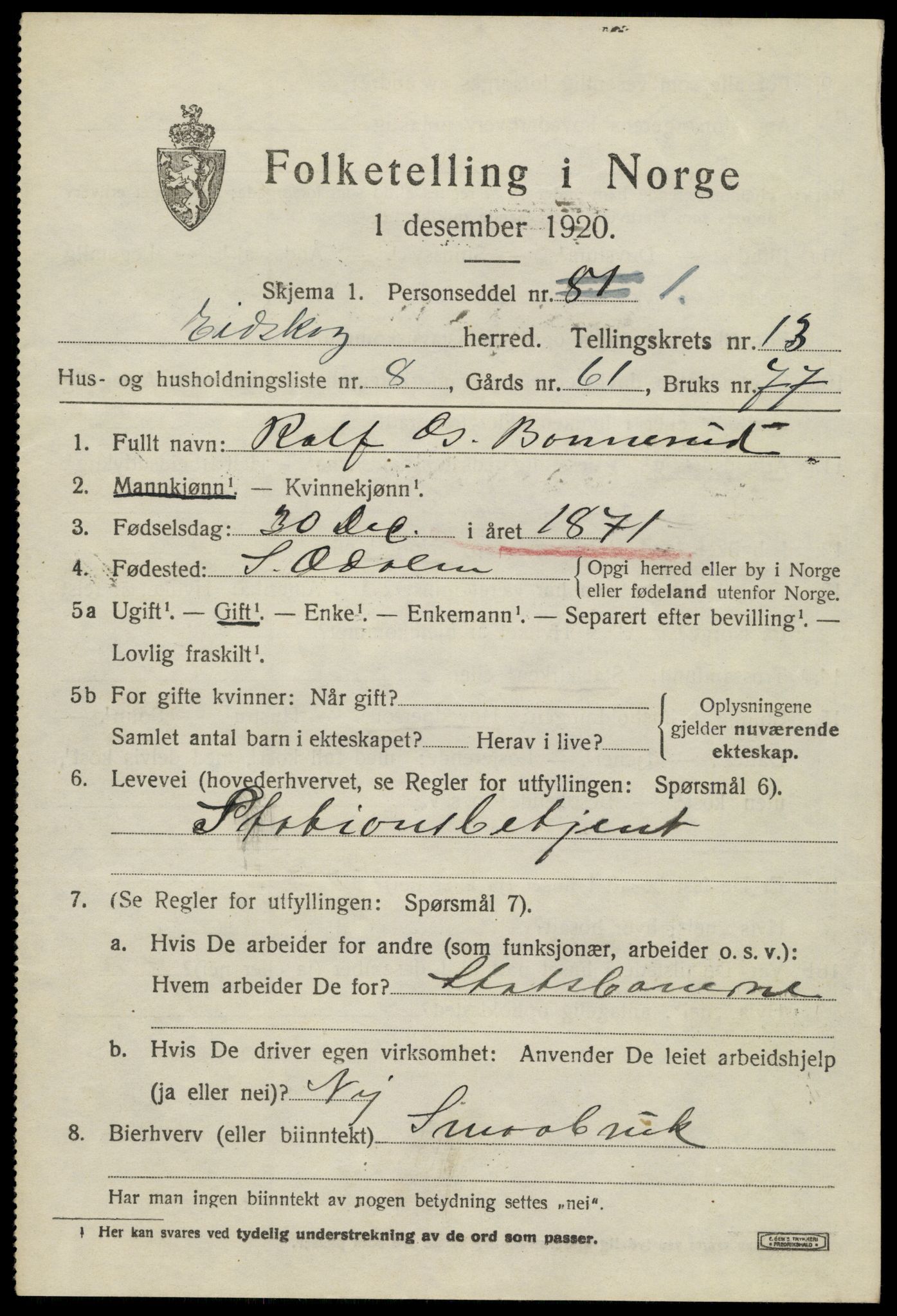 SAH, 1920 census for Eidskog, 1920, p. 12231