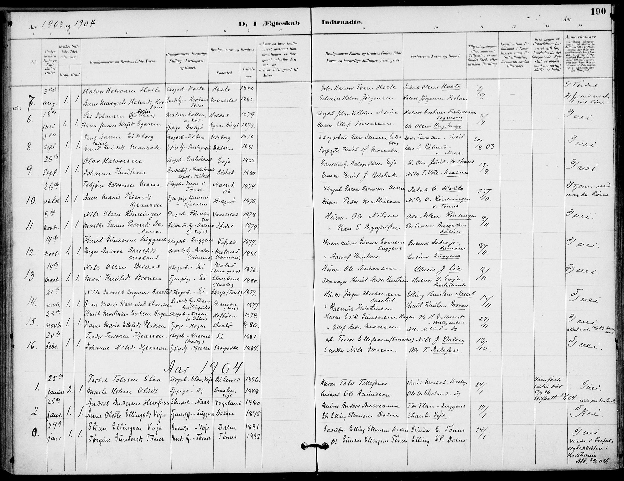 Drangedal kirkebøker, SAKO/A-258/F/Fa/L0012: Parish register (official) no. 12, 1895-1905, p. 190