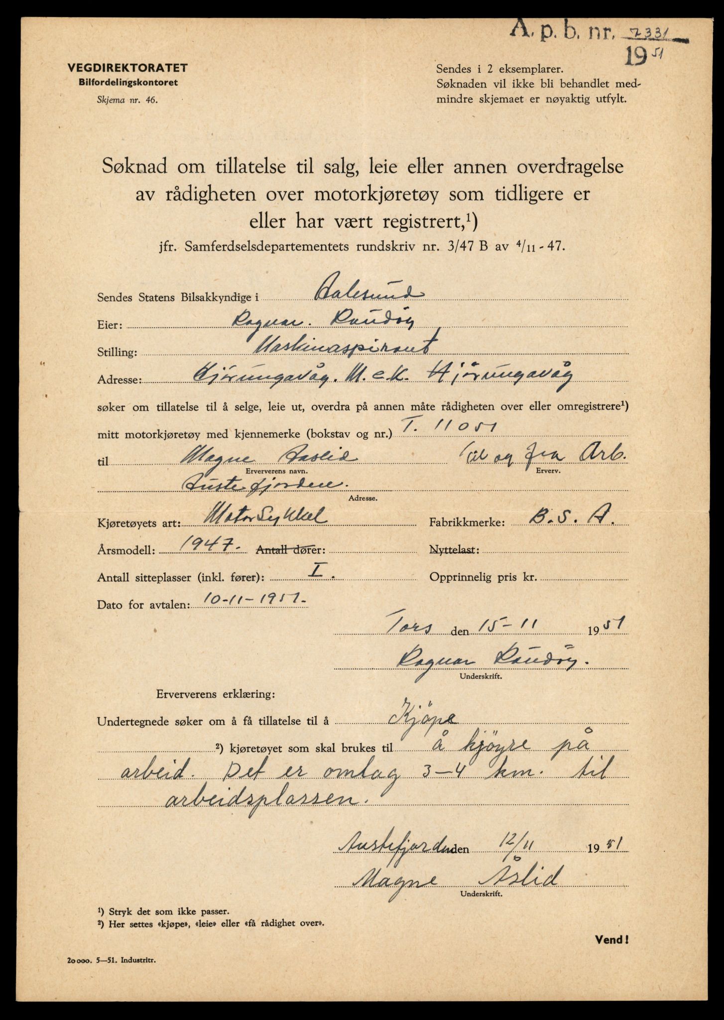 Møre og Romsdal vegkontor - Ålesund trafikkstasjon, AV/SAT-A-4099/F/Fe/L0026: Registreringskort for kjøretøy T 11046 - T 11160, 1927-1998, p. 123