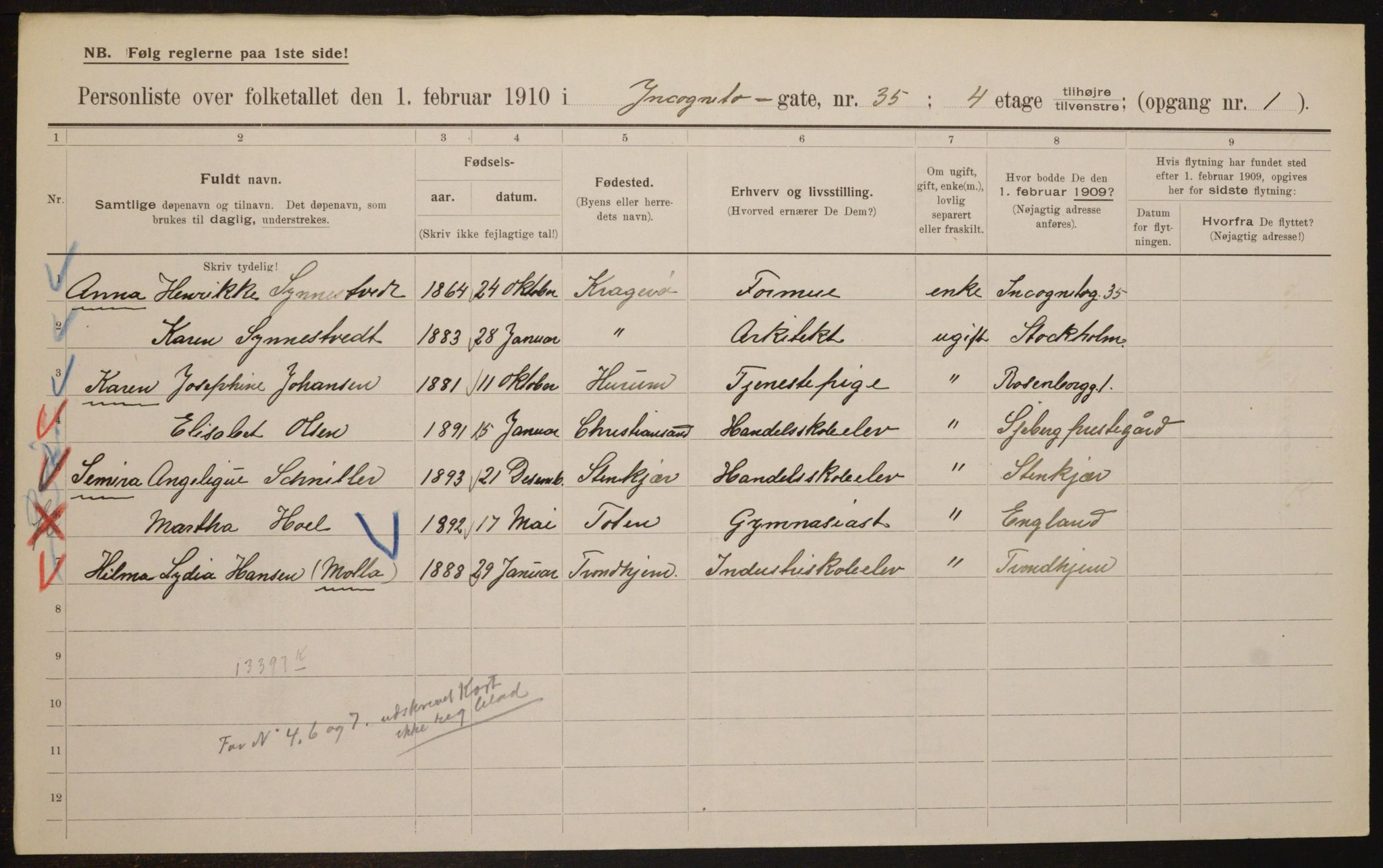 OBA, Municipal Census 1910 for Kristiania, 1910, p. 43319