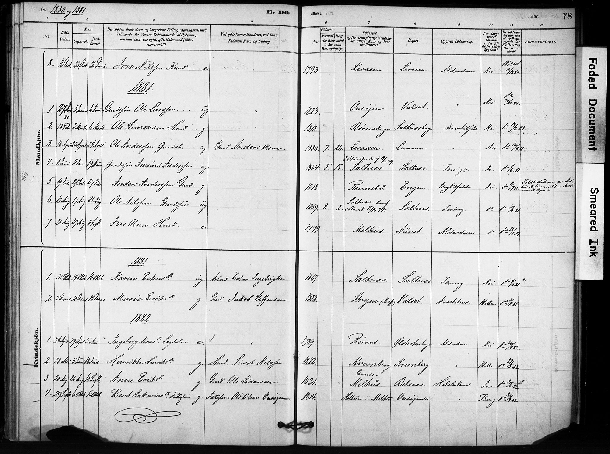 Ministerialprotokoller, klokkerbøker og fødselsregistre - Sør-Trøndelag, SAT/A-1456/666/L0786: Parish register (official) no. 666A04, 1878-1895, p. 78