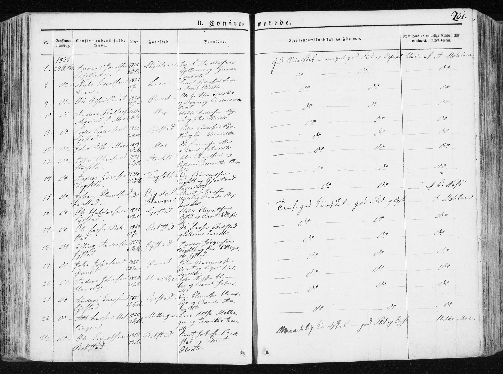 Ministerialprotokoller, klokkerbøker og fødselsregistre - Sør-Trøndelag, AV/SAT-A-1456/665/L0771: Parish register (official) no. 665A06, 1830-1856, p. 201