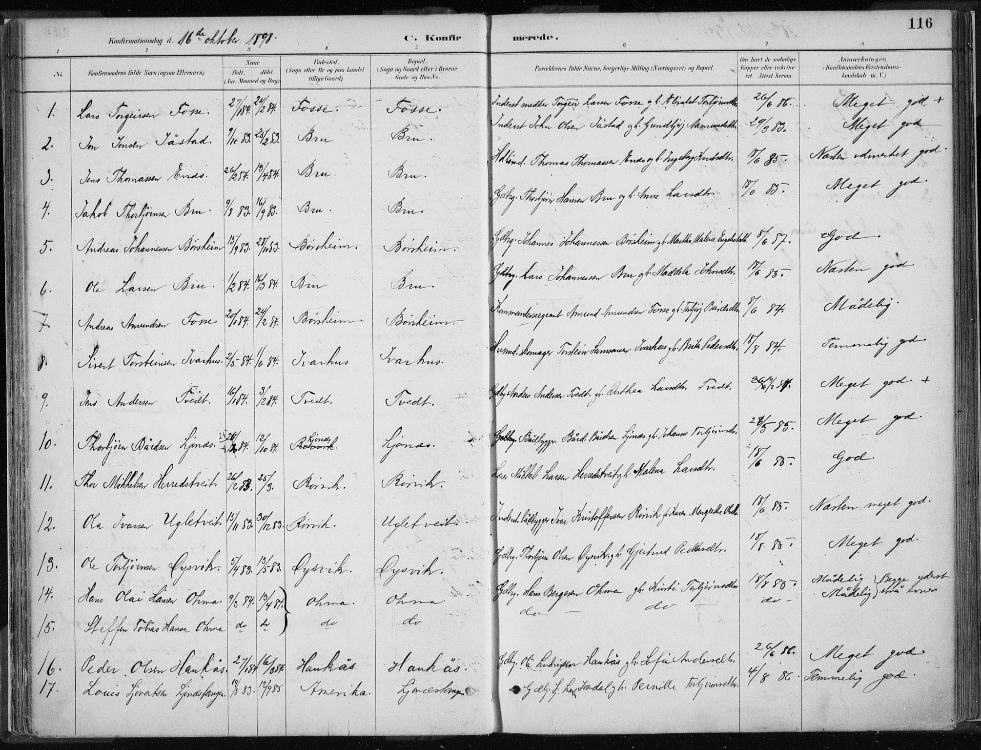 Strandebarm sokneprestembete, AV/SAB-A-78401/H/Haa: Parish register (official) no. B  1, 1886-1908, p. 116