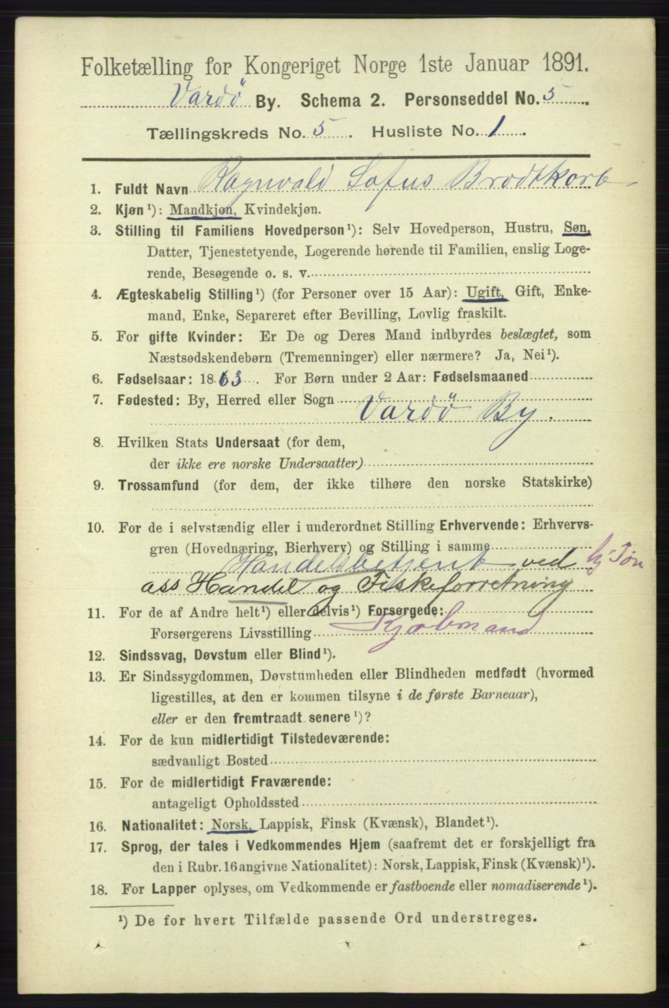 RA, 1891 census for 2002 Vardø, 1891, p. 2331