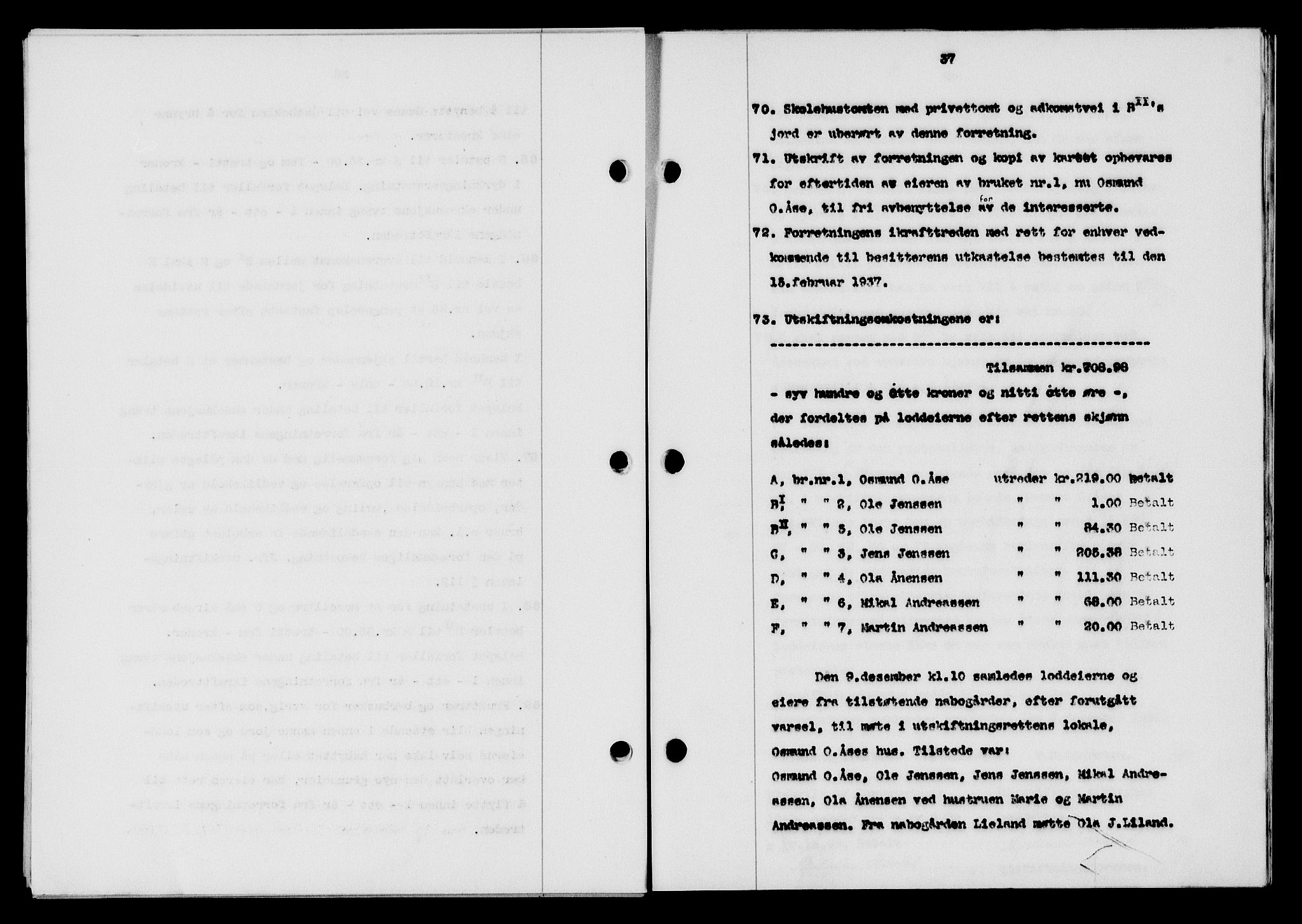 Flekkefjord sorenskriveri, SAK/1221-0001/G/Gb/Gba/L0053: Mortgage book no. A-1, 1936-1937, Diary no: : 133/1937