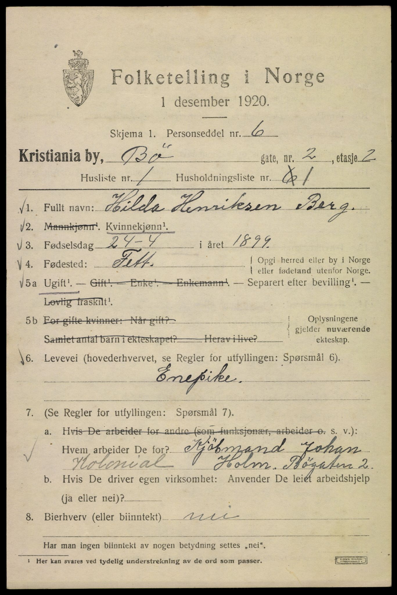 SAO, 1920 census for Kristiania, 1920, p. 180765