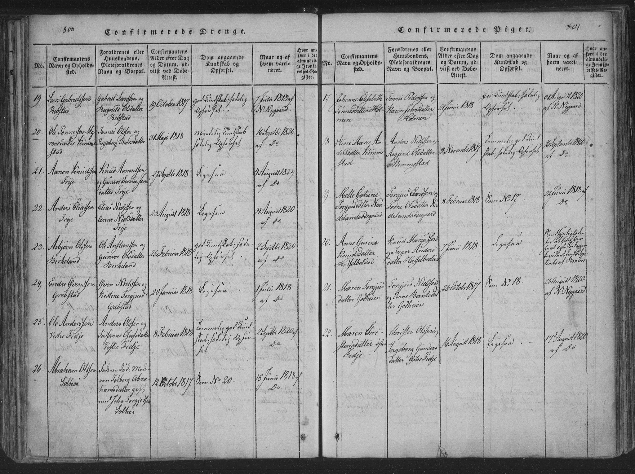 Søgne sokneprestkontor, SAK/1111-0037/F/Fa/Fab/L0008: Parish register (official) no. A 8, 1821-1838, p. 500-501