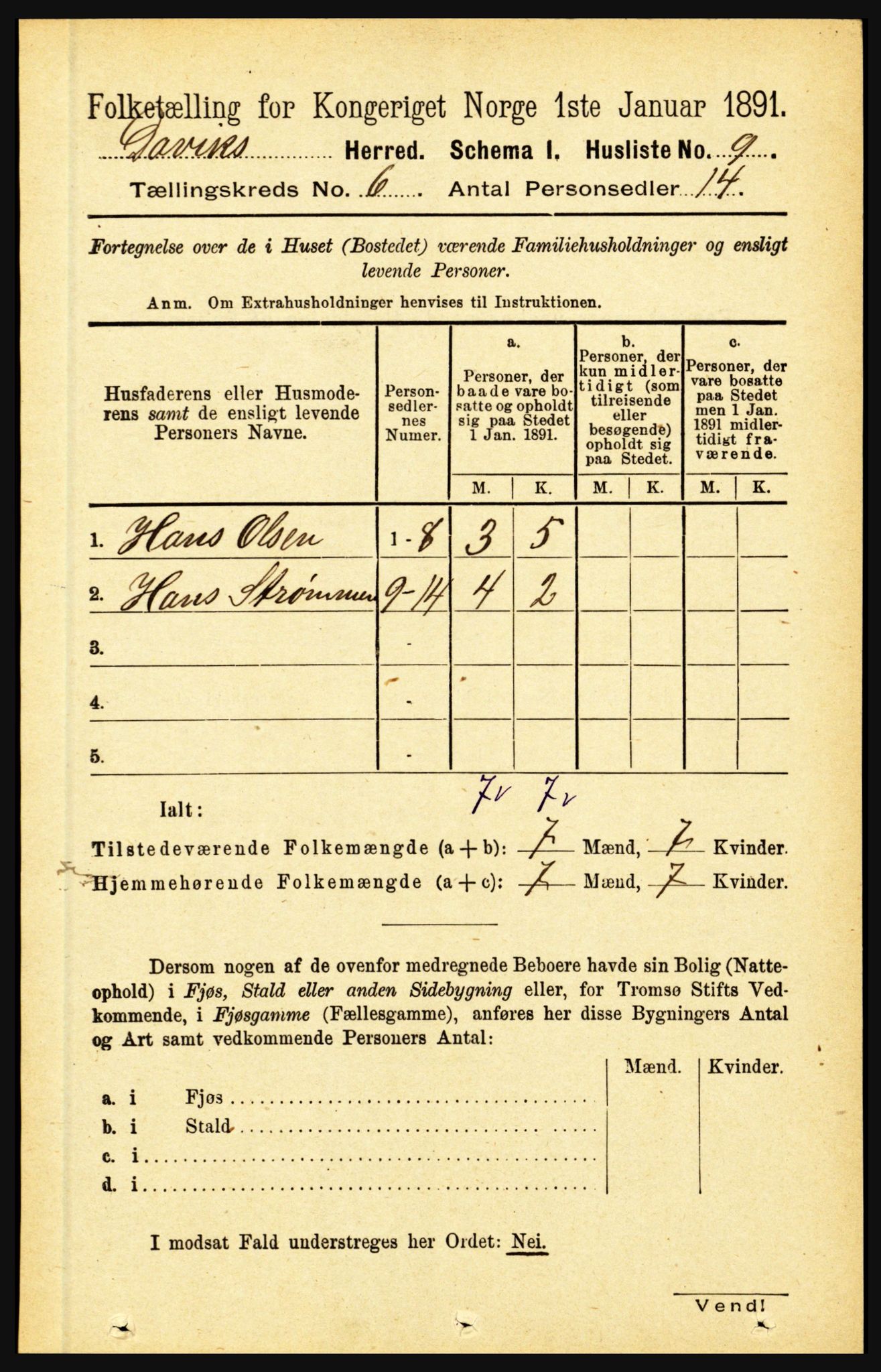 RA, 1891 census for 1442 Davik, 1891, p. 2243