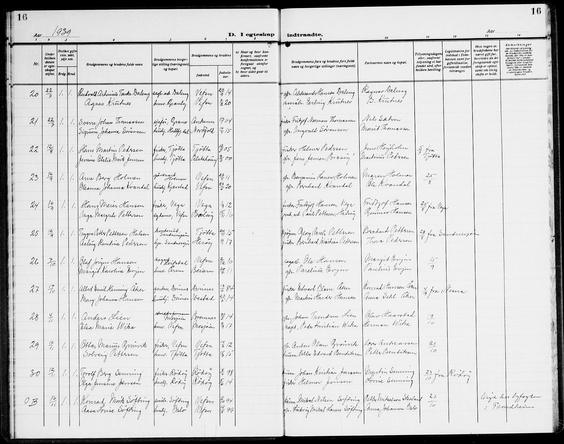 Ministerialprotokoller, klokkerbøker og fødselsregistre - Nordland, SAT/A-1459/820/L0304: Parish register (copy) no. 820C06, 1934-1944, p. 16