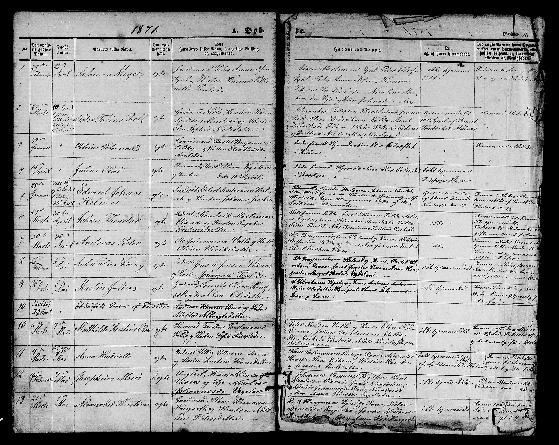 Ministerialprotokoller, klokkerbøker og fødselsregistre - Nordland, SAT/A-1459/816/L0252: Parish register (copy) no. 816C02, 1871-1885, p. 1