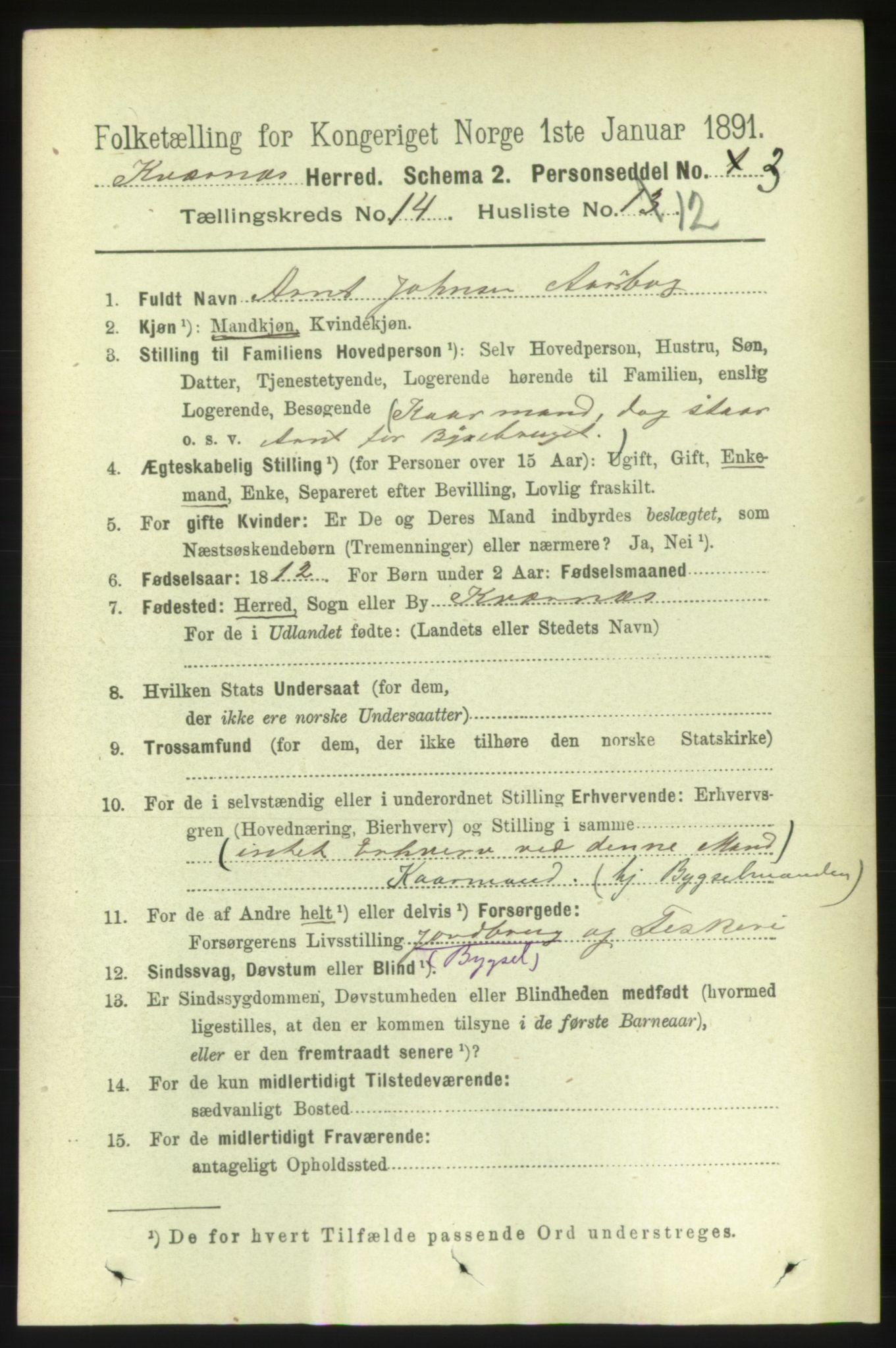 RA, 1891 census for 1553 Kvernes, 1891, p. 5799