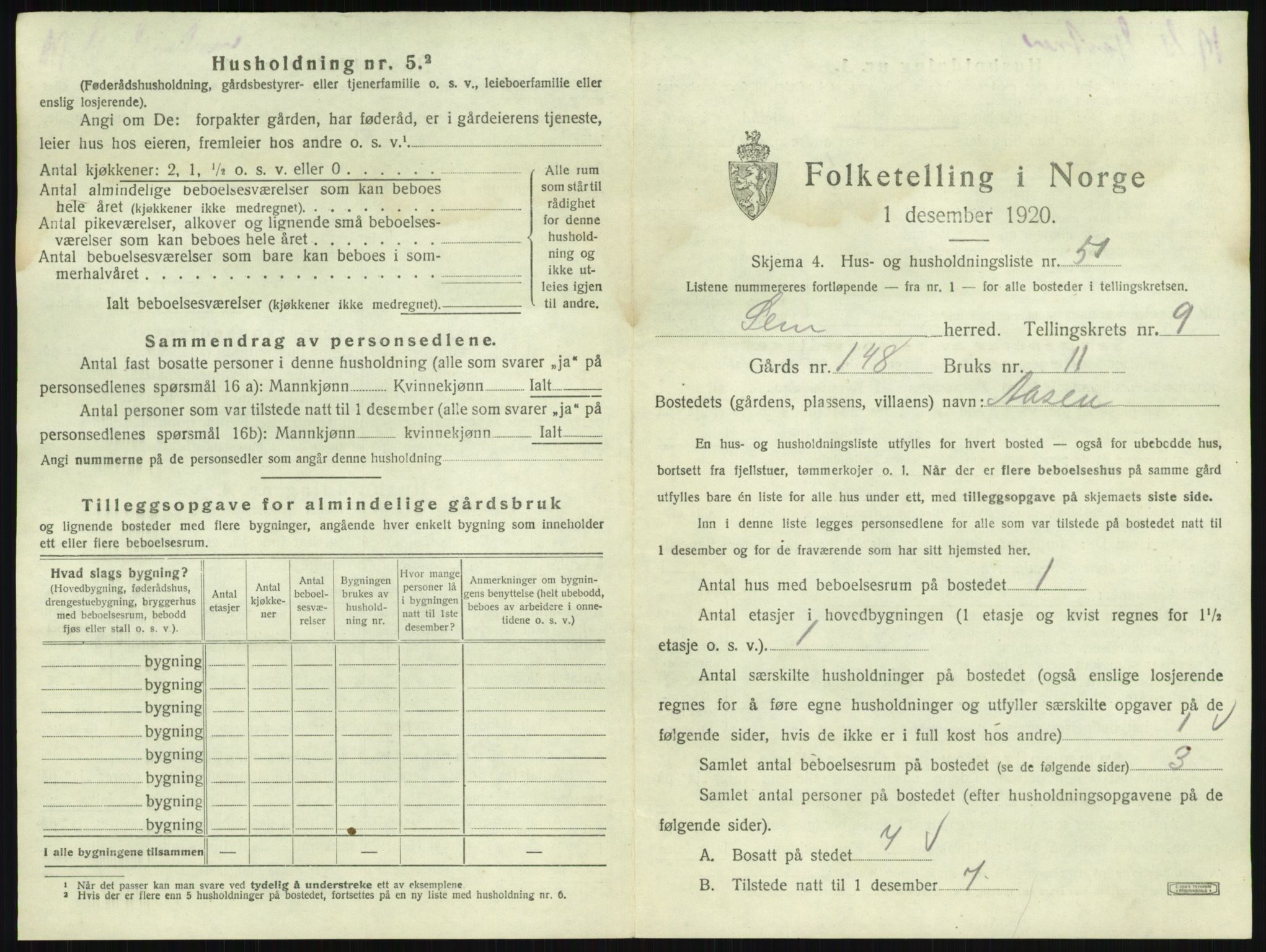 SAKO, 1920 census for Sem, 1920, p. 2056