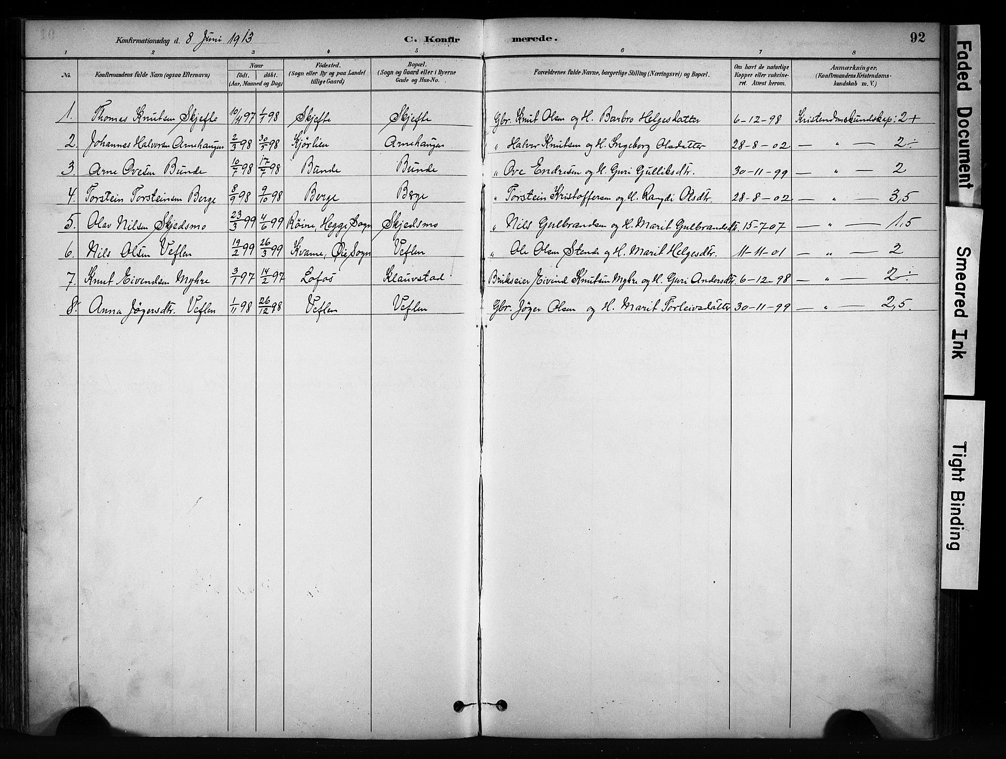 Vang prestekontor, Valdres, SAH/PREST-140/H/Ha/L0009: Parish register (official) no. 9, 1882-1914, p. 92