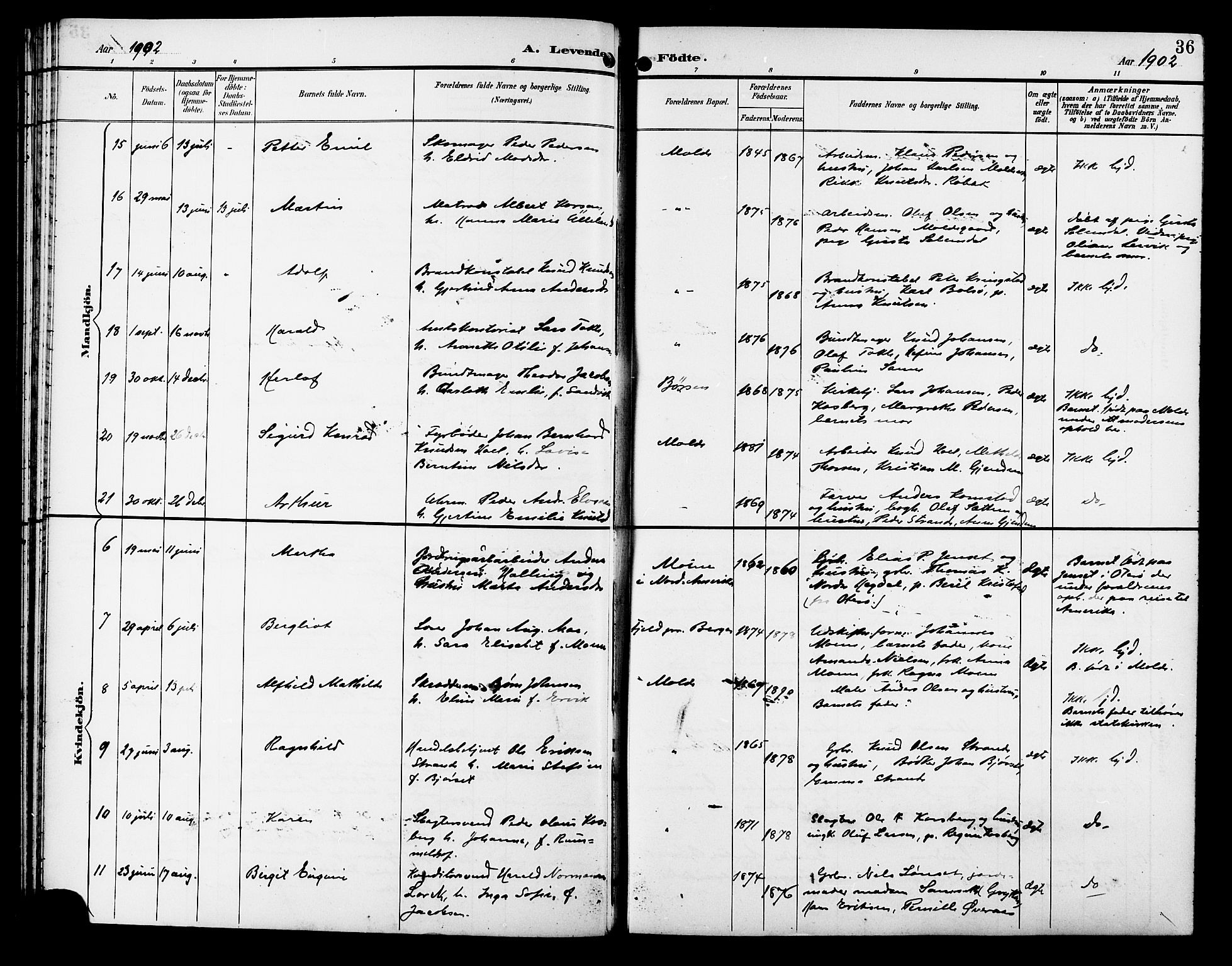 Ministerialprotokoller, klokkerbøker og fødselsregistre - Møre og Romsdal, AV/SAT-A-1454/558/L0702: Parish register (copy) no. 558C03, 1894-1915, p. 36