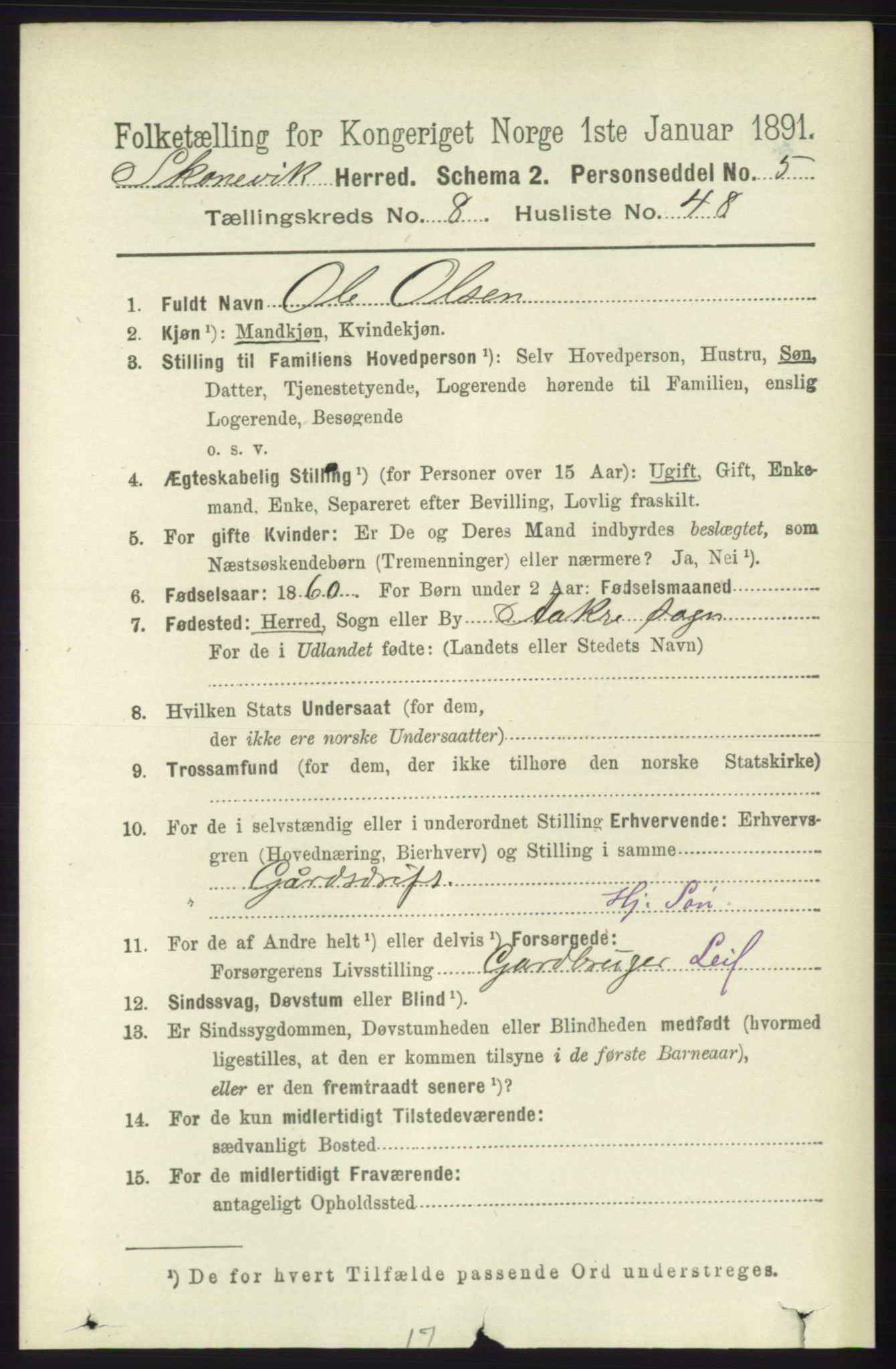 RA, 1891 census for 1212 Skånevik, 1891, p. 2481