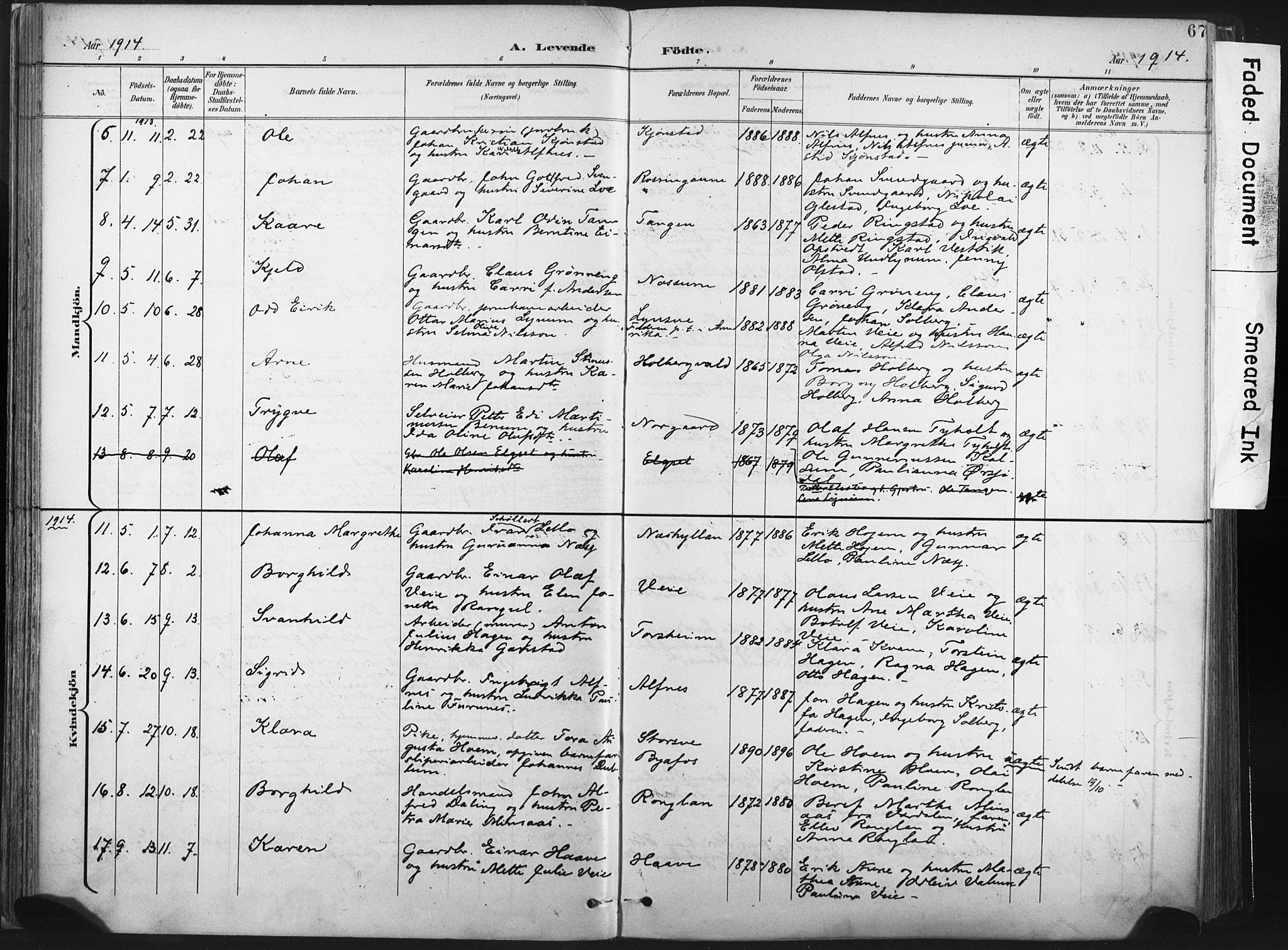 Ministerialprotokoller, klokkerbøker og fødselsregistre - Nord-Trøndelag, SAT/A-1458/717/L0162: Parish register (official) no. 717A12, 1898-1923, p. 67