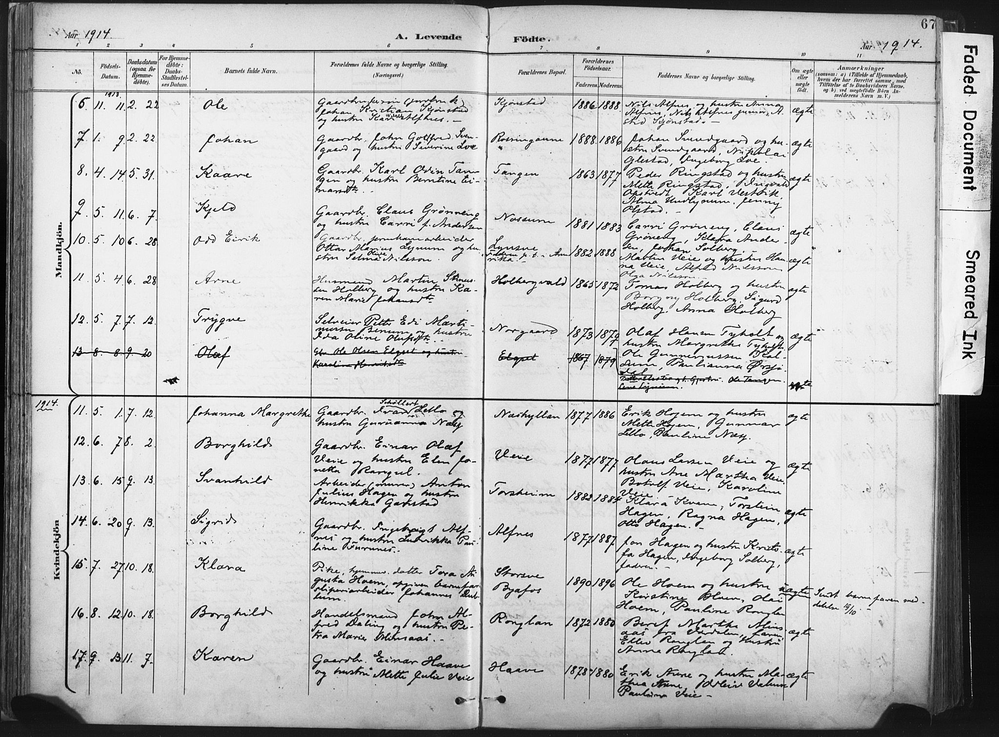 Ministerialprotokoller, klokkerbøker og fødselsregistre - Nord-Trøndelag, AV/SAT-A-1458/717/L0162: Parish register (official) no. 717A12, 1898-1923, p. 67
