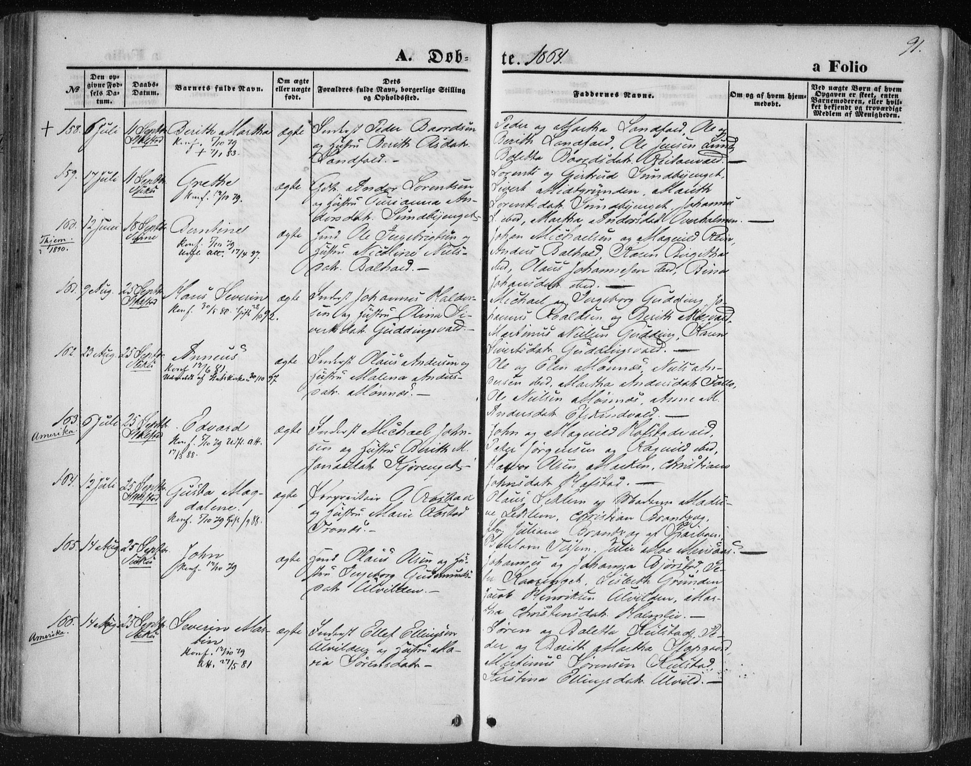 Ministerialprotokoller, klokkerbøker og fødselsregistre - Nord-Trøndelag, SAT/A-1458/723/L0241: Parish register (official) no. 723A10, 1860-1869, p. 91