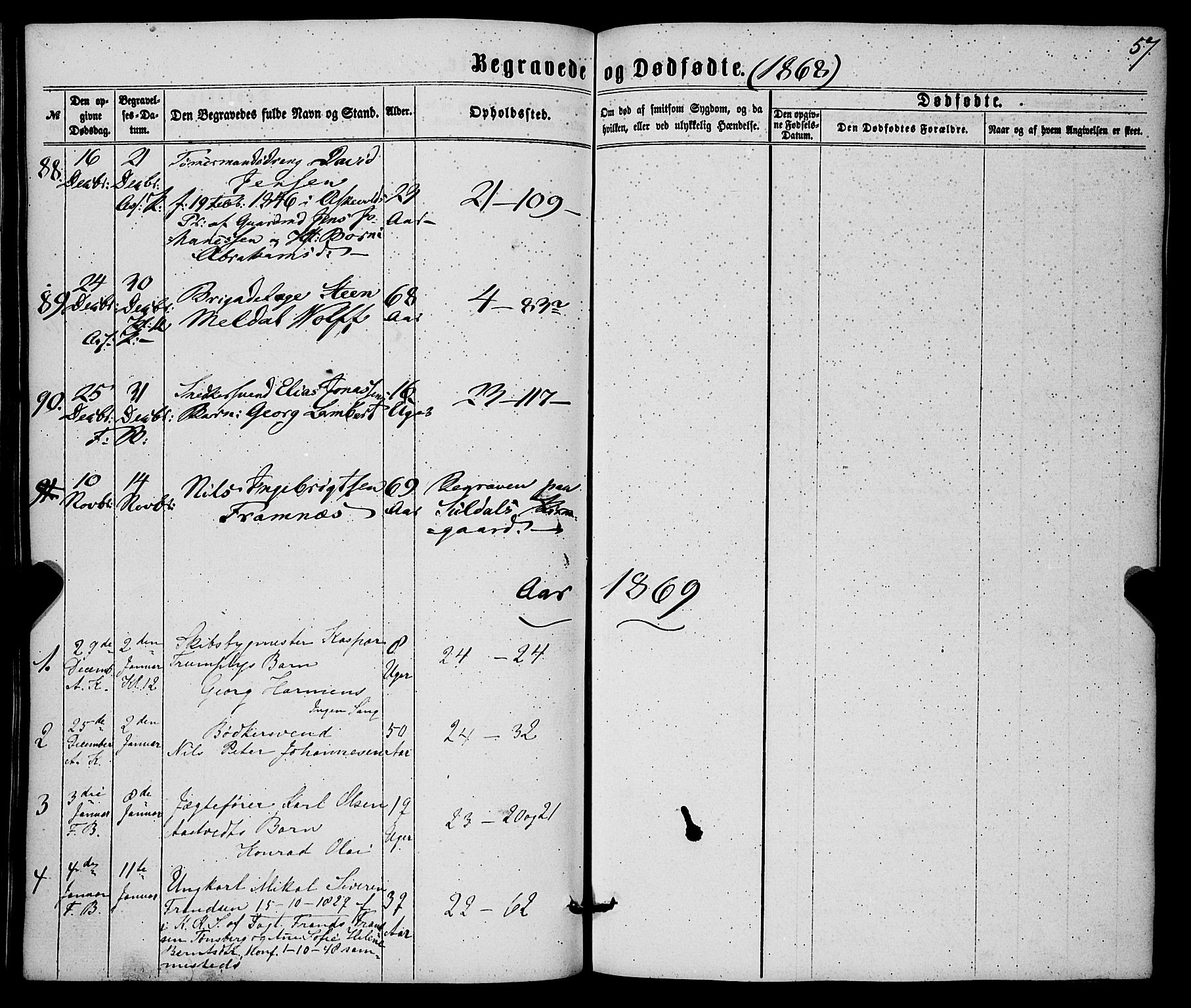 Korskirken sokneprestembete, AV/SAB-A-76101/H/Haa/L0045: Parish register (official) no. E 3, 1863-1875, p. 57