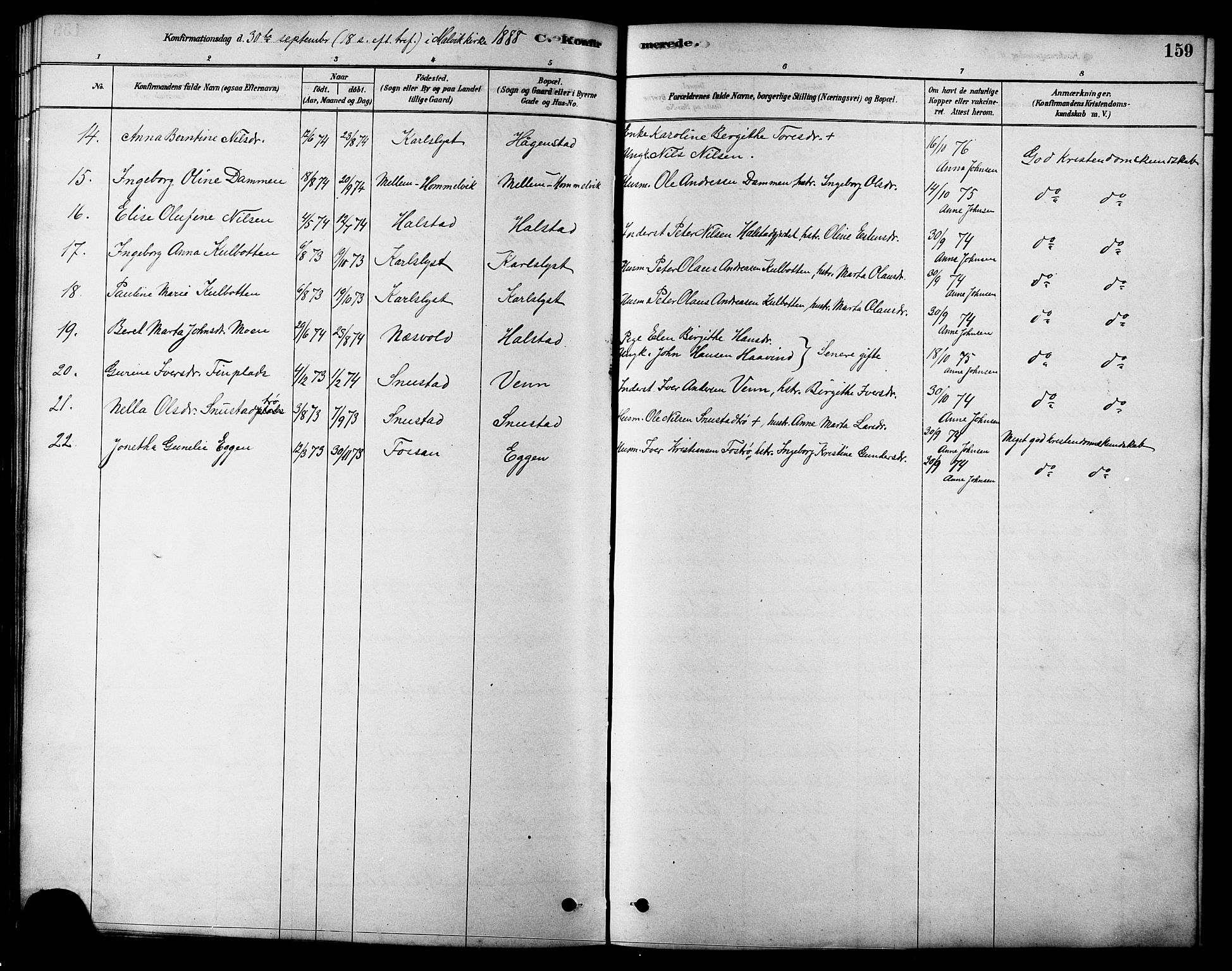 Ministerialprotokoller, klokkerbøker og fødselsregistre - Sør-Trøndelag, SAT/A-1456/616/L0423: Parish register (copy) no. 616C06, 1878-1903, p. 159