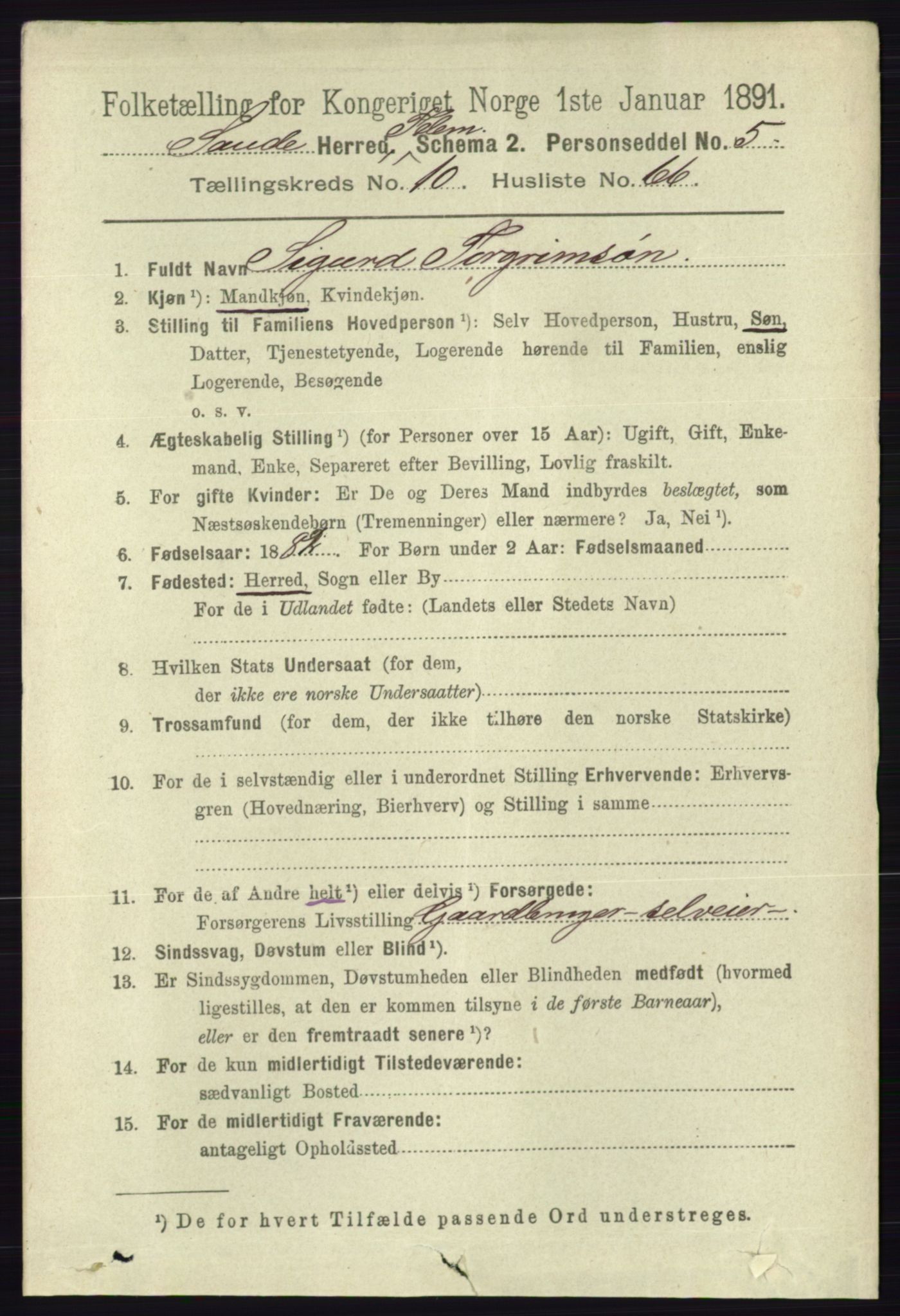 RA, 1891 census for 0822 Sauherad, 1891, p. 3338