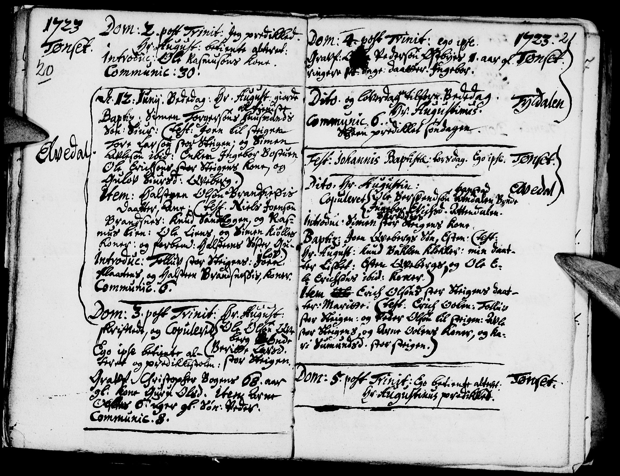 Tynset prestekontor, SAH/PREST-058/H/Ha/Haa/L0001: Parish register (official) no. 1, 1722-1732, p. 20-21