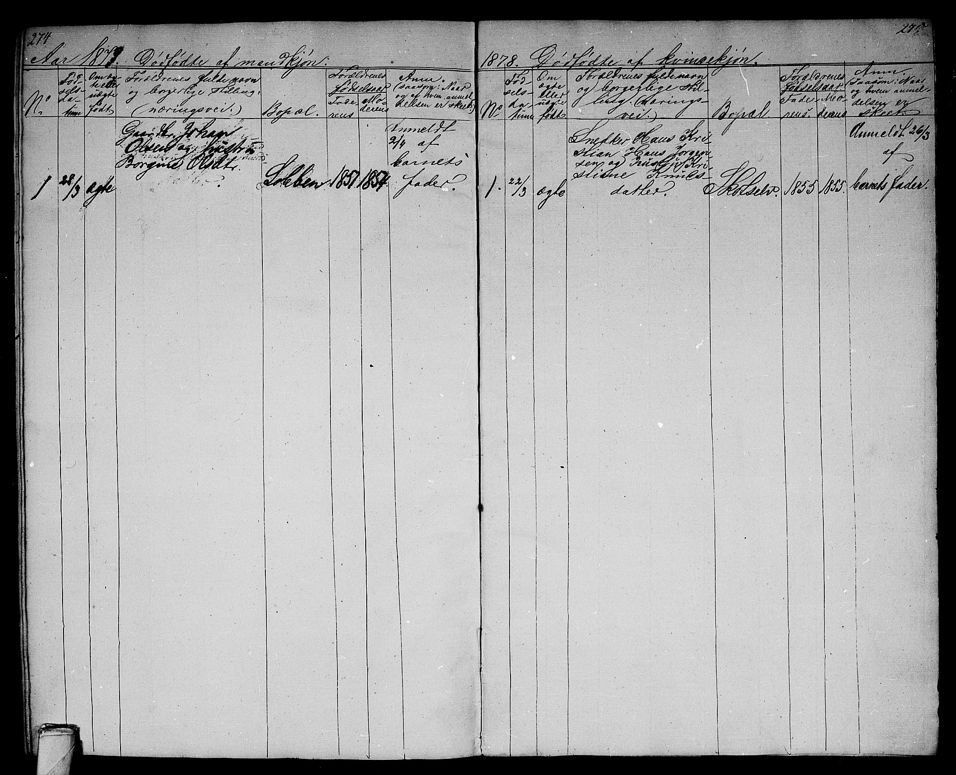 Eiker kirkebøker, SAKO/A-4/G/Gb/L0002: Parish register (copy) no. II 2, 1865-1879, p. 274-275