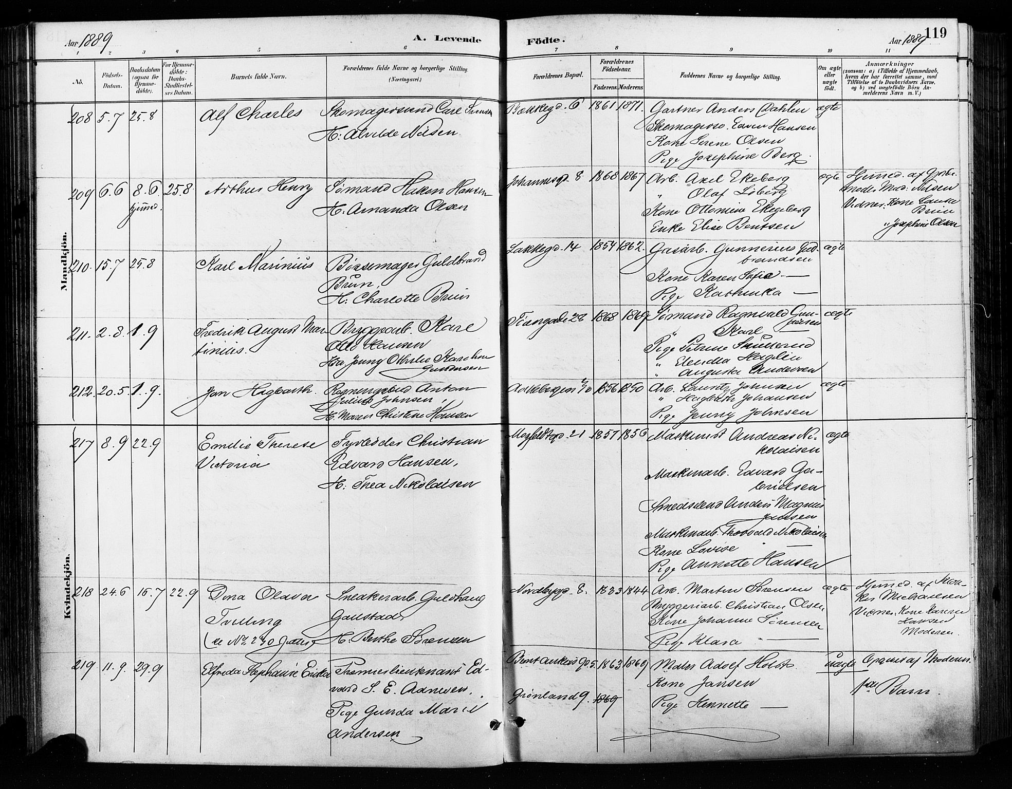 Grønland prestekontor Kirkebøker, SAO/A-10848/F/Fa/L0009: Parish register (official) no. 9, 1888-1893, p. 119