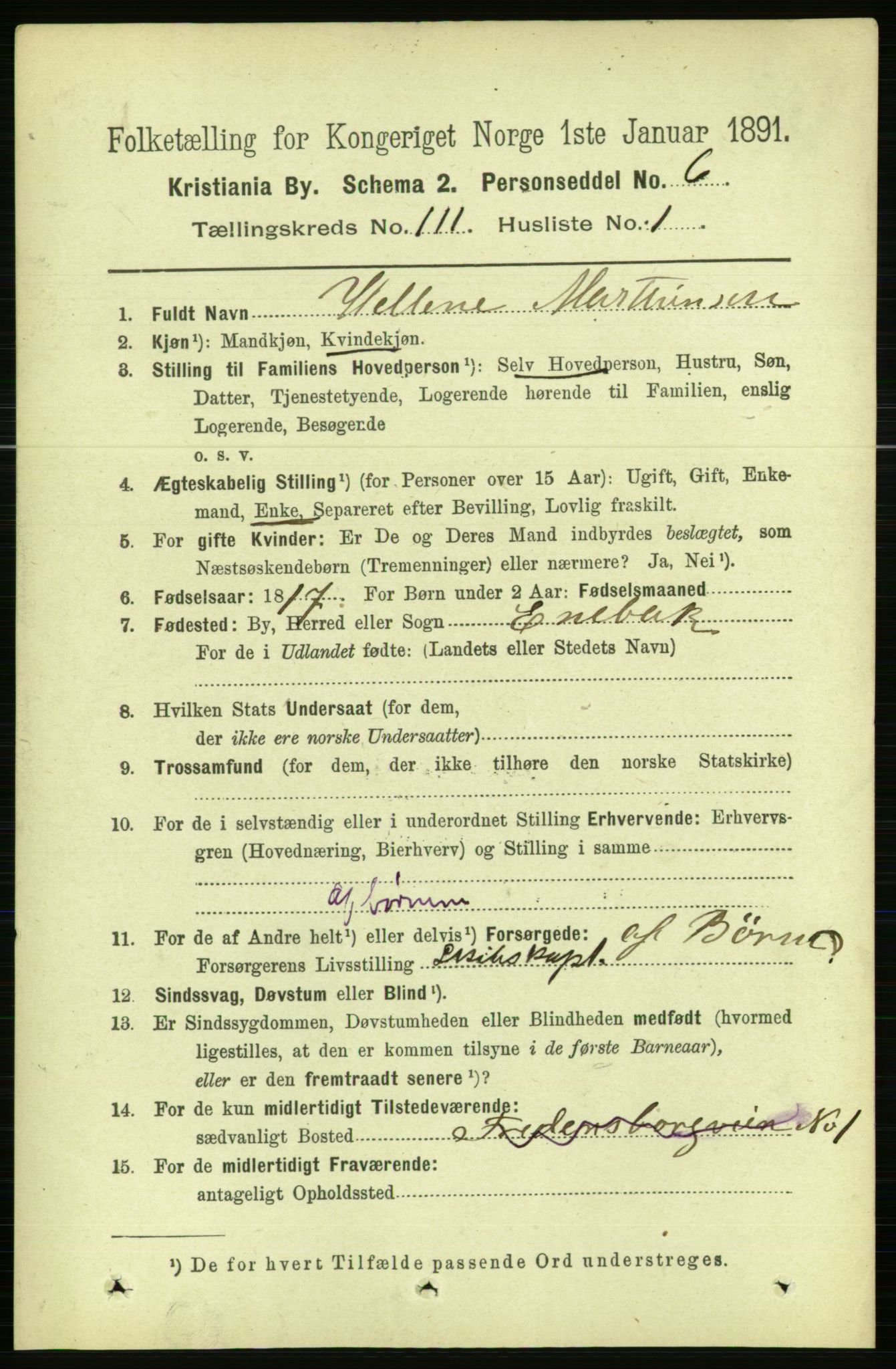 RA, 1891 census for 0301 Kristiania, 1891, p. 57922