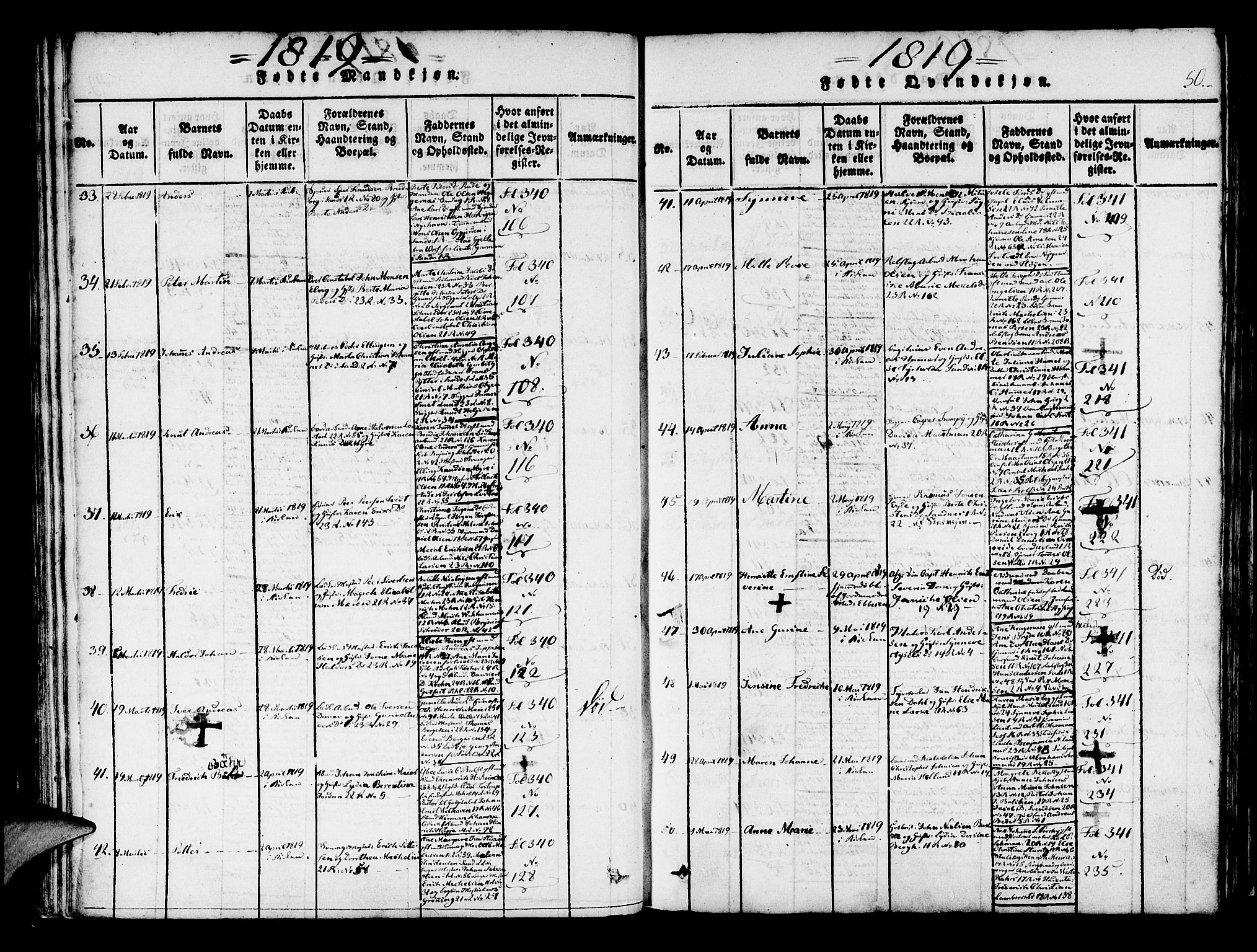 Korskirken sokneprestembete, AV/SAB-A-76101/H/Haa/L0013: Parish register (official) no. A 13, 1815-1822, p. 50