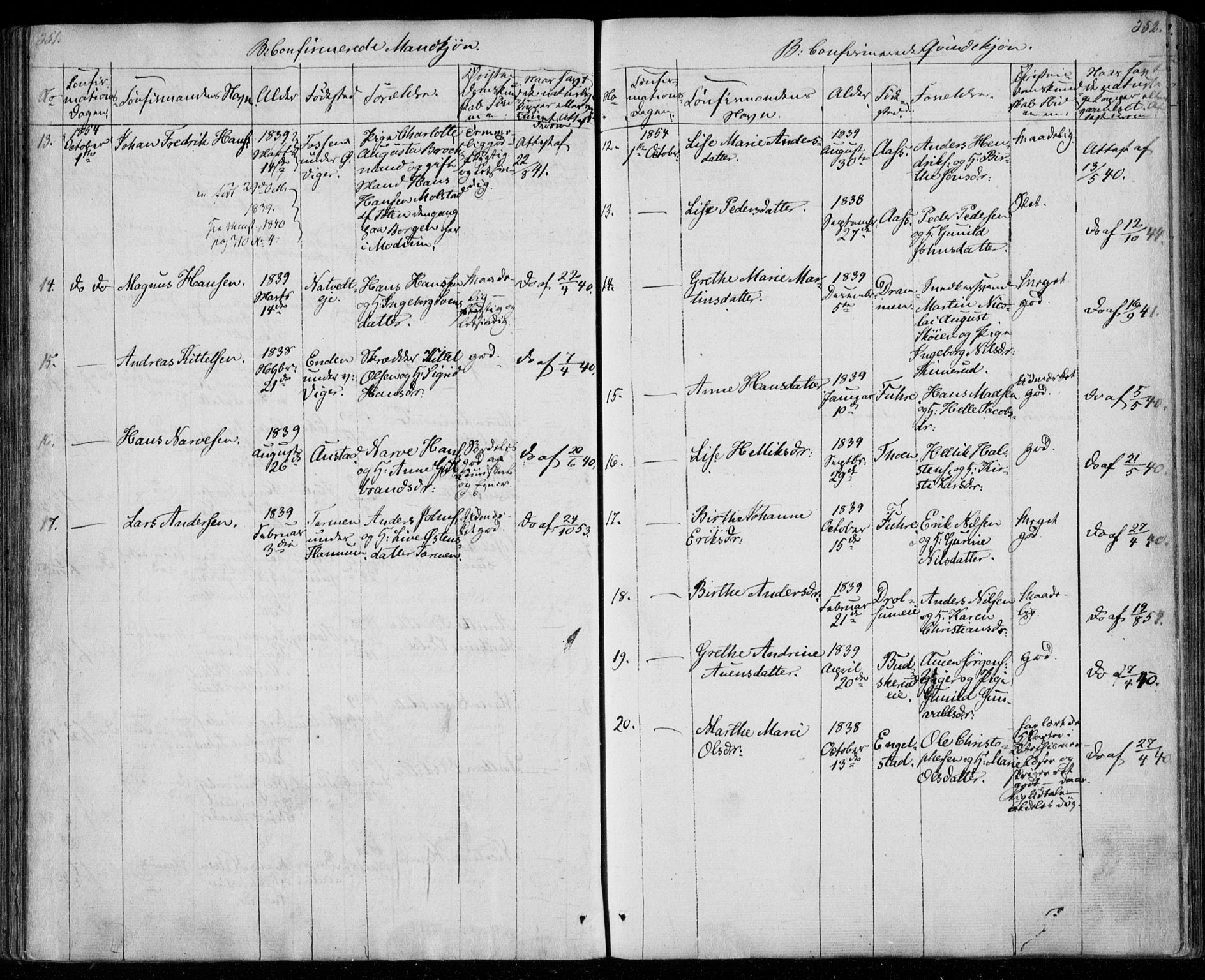 Modum kirkebøker, AV/SAKO-A-234/F/Fa/L0008: Parish register (official) no. 8, 1851-1859, p. 351-352