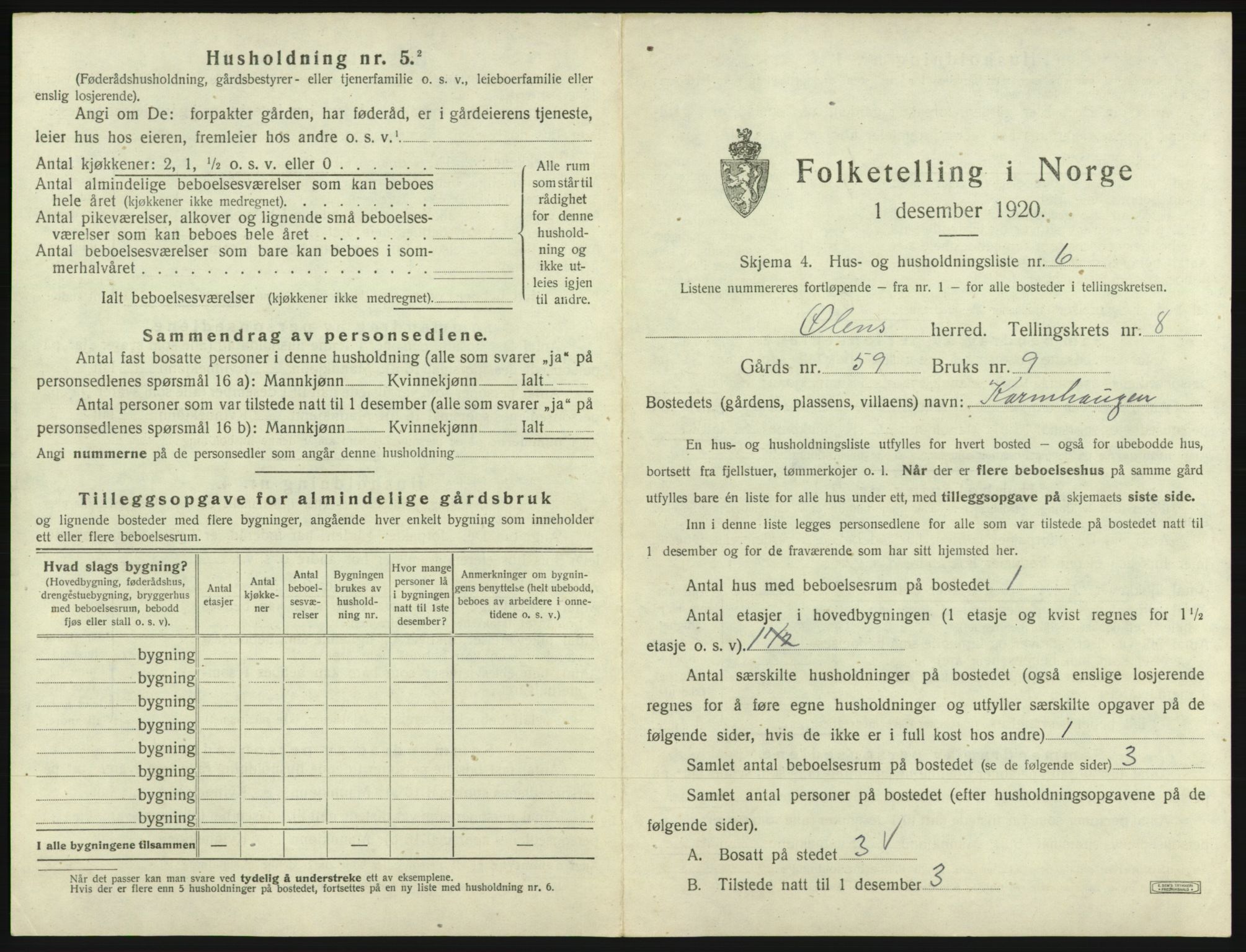 SAB, 1920 census for Ølen, 1920, p. 558