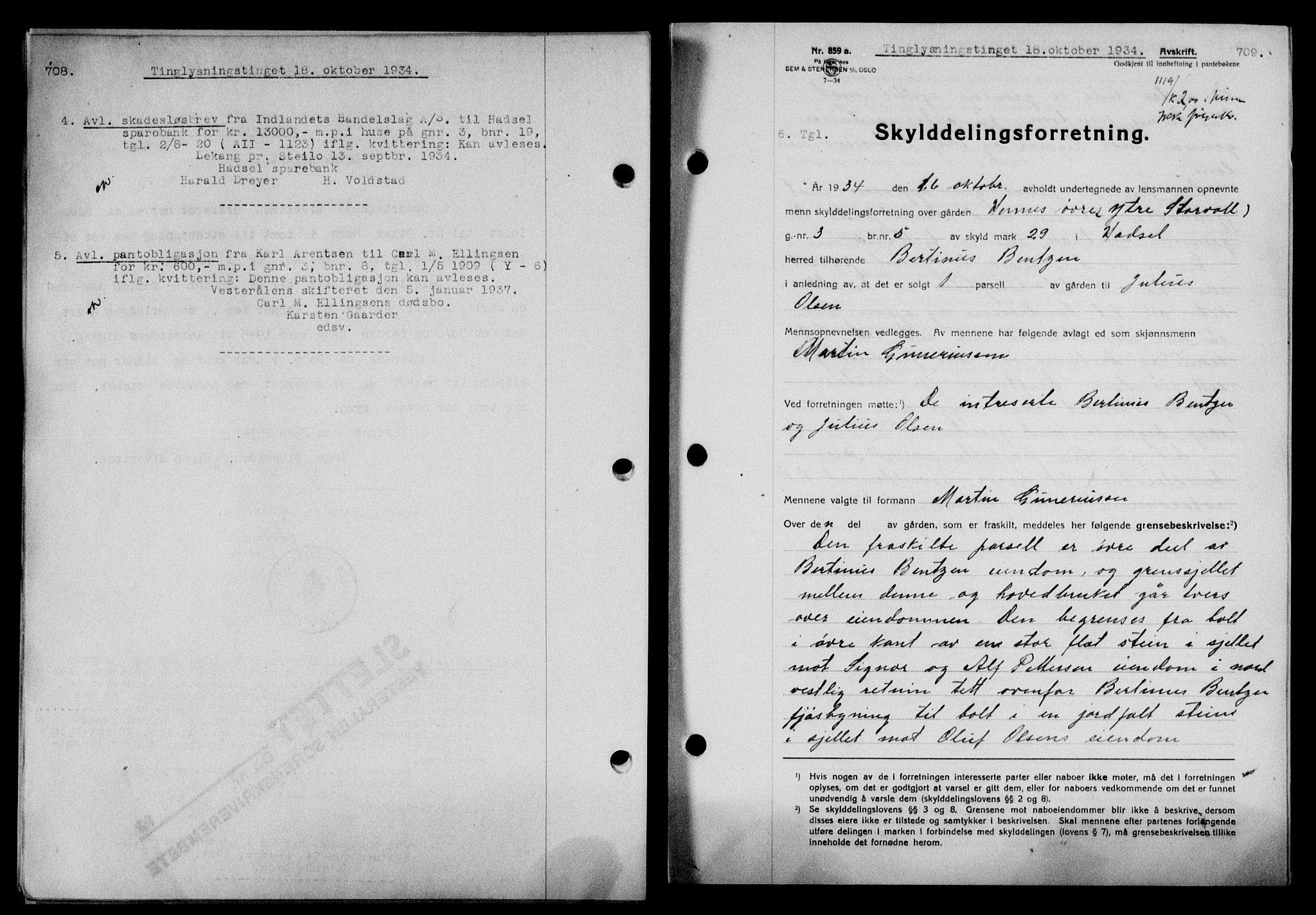 Vesterålen sorenskriveri, SAT/A-4180/1/2/2Ca/L0060: Mortgage book no. 53, 1934-1934, Deed date: 18.10.1934