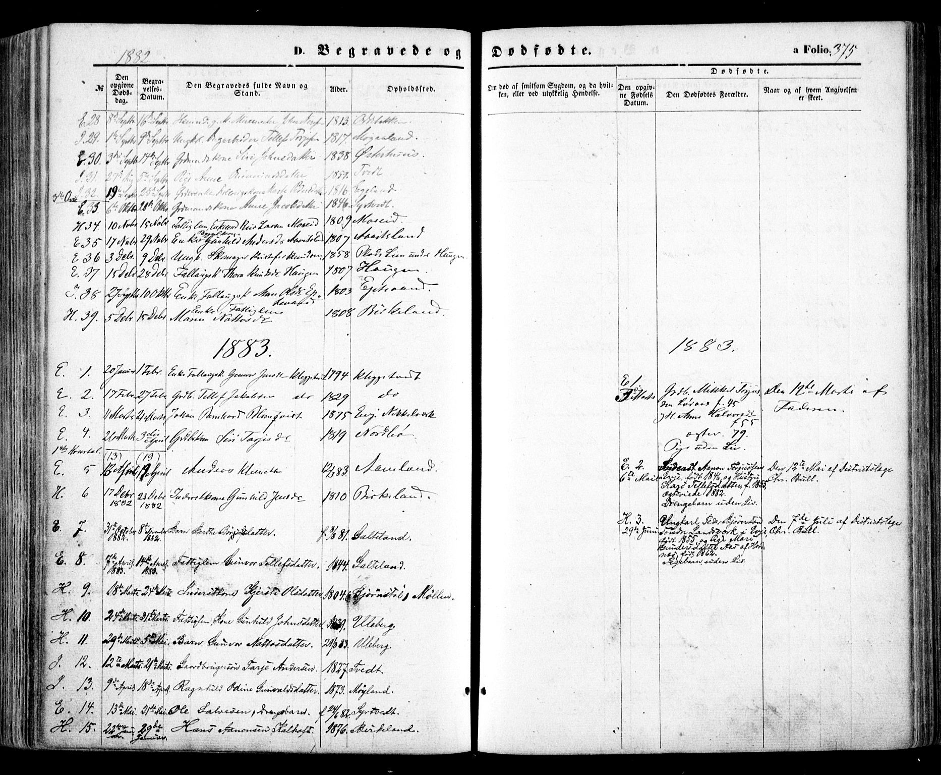 Evje sokneprestkontor, SAK/1111-0008/F/Fa/Faa/L0006: Parish register (official) no. A 6, 1866-1884, p. 375
