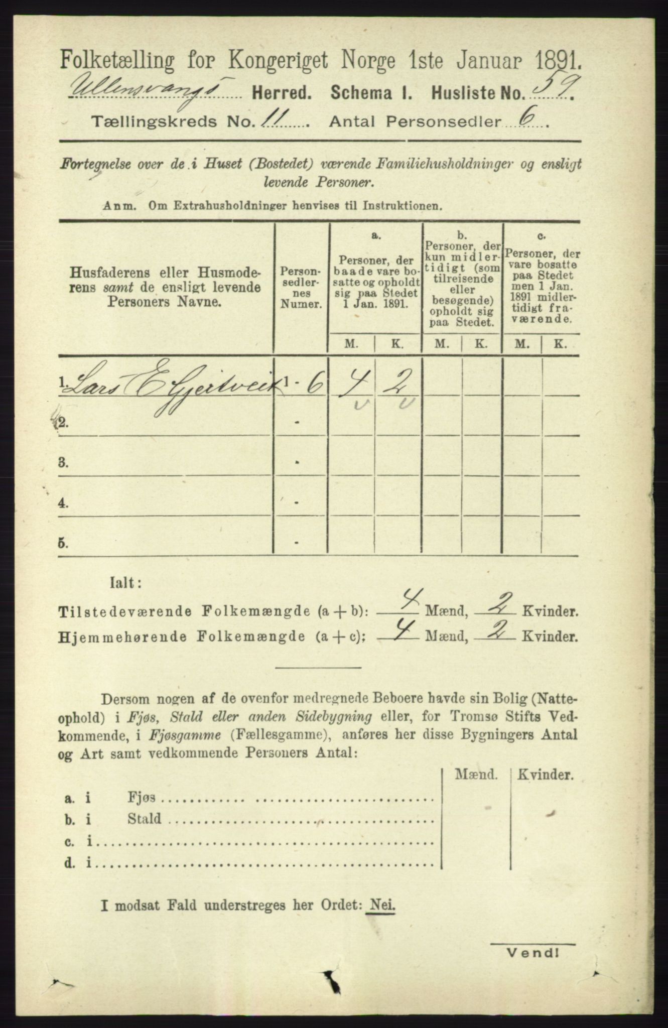 RA, 1891 census for 1230 Ullensvang, 1891, p. 4260