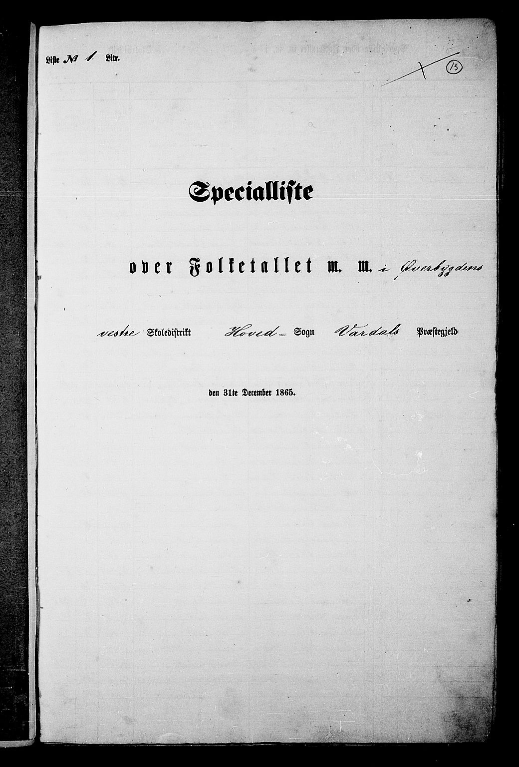 RA, 1865 census for Vardal/Vardal og Hunn, 1865, p. 11