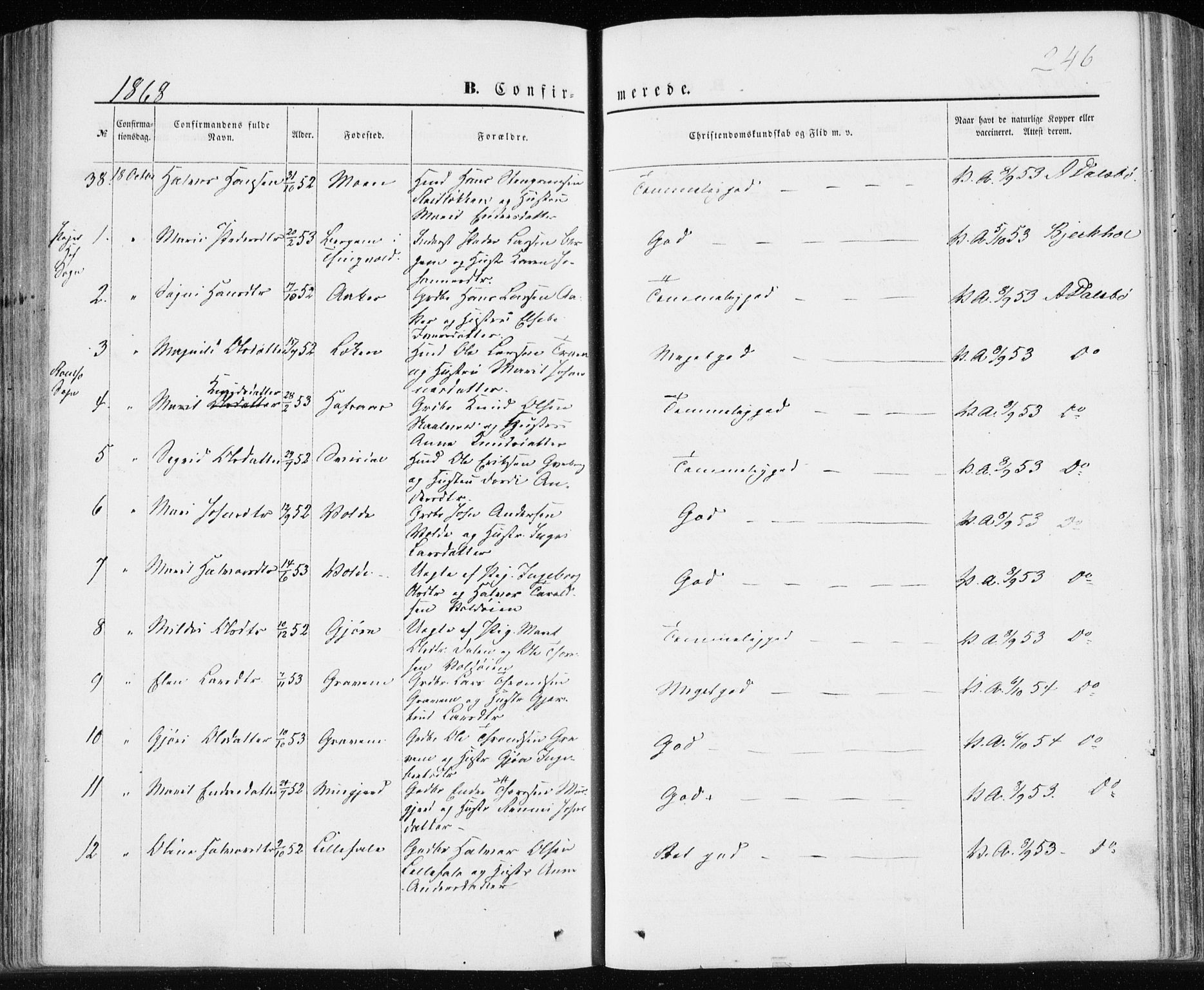 Ministerialprotokoller, klokkerbøker og fødselsregistre - Møre og Romsdal, AV/SAT-A-1454/590/L1013: Parish register (official) no. 590A05, 1847-1877, p. 246