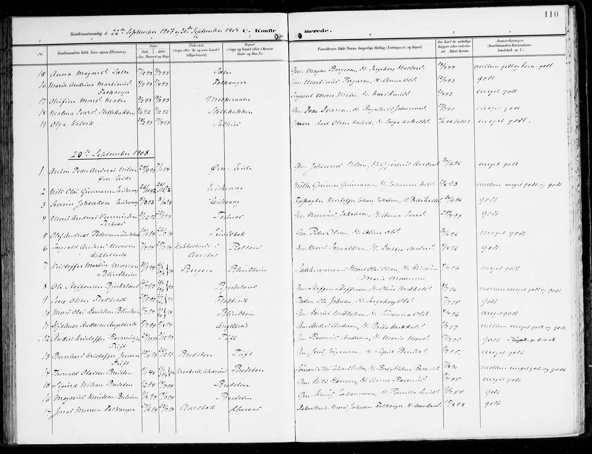 Hamre sokneprestembete, SAB/A-75501/H/Ha/Haa/Haad/L0002: Parish register (official) no. D 2, 1899-1916, p. 110