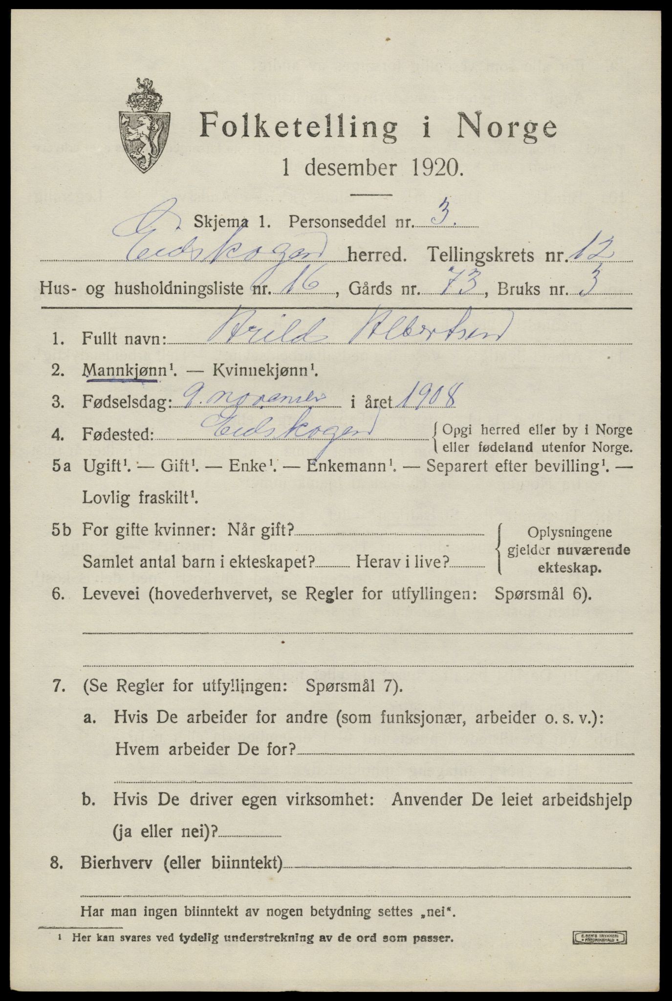 SAH, 1920 census for Eidskog, 1920, p. 11941