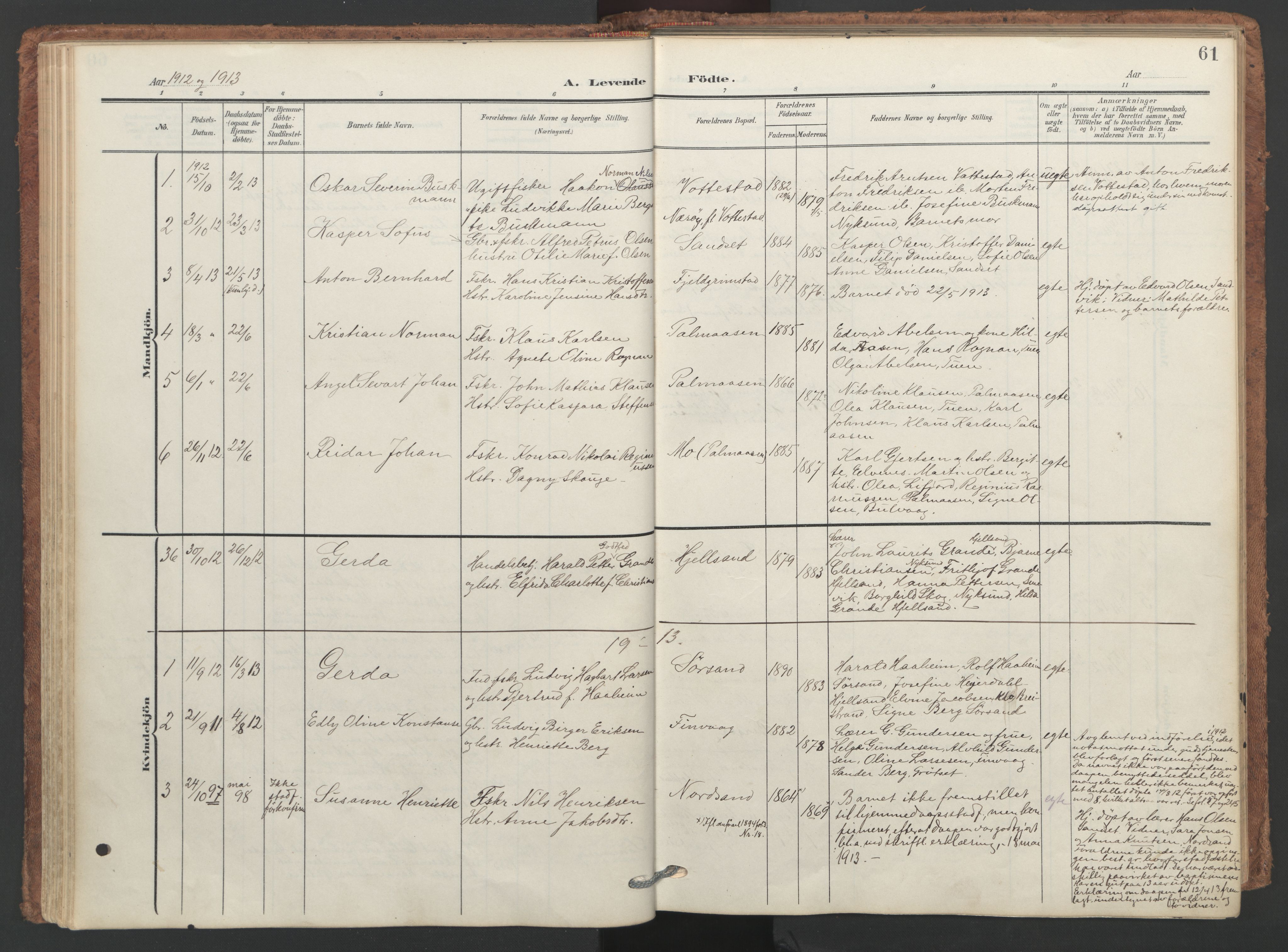Ministerialprotokoller, klokkerbøker og fødselsregistre - Nordland, SAT/A-1459/893/L1339: Parish register (official) no. 893A11, 1904-1914, p. 61