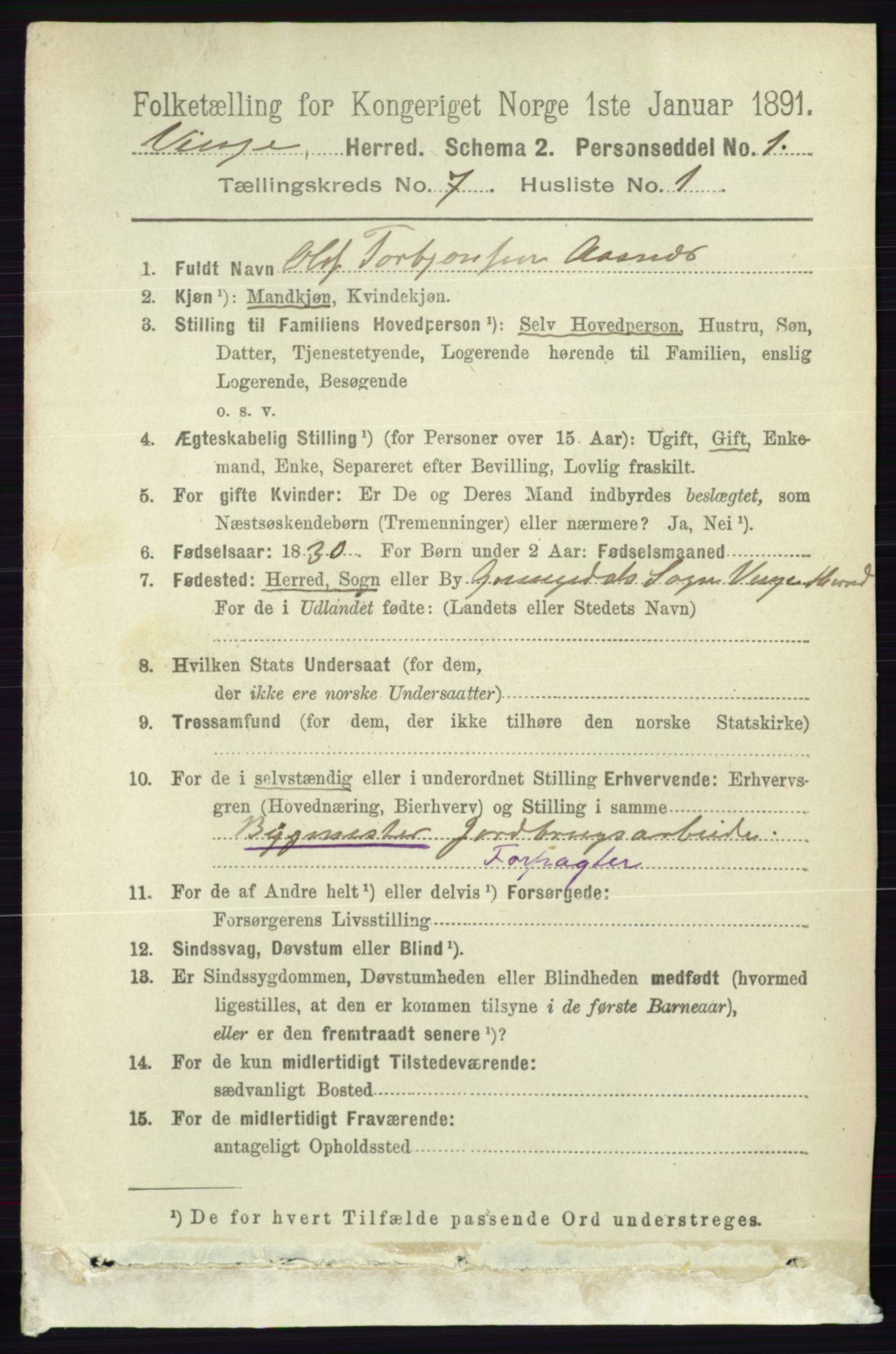 RA, 1891 census for 0834 Vinje, 1891, p. 1800