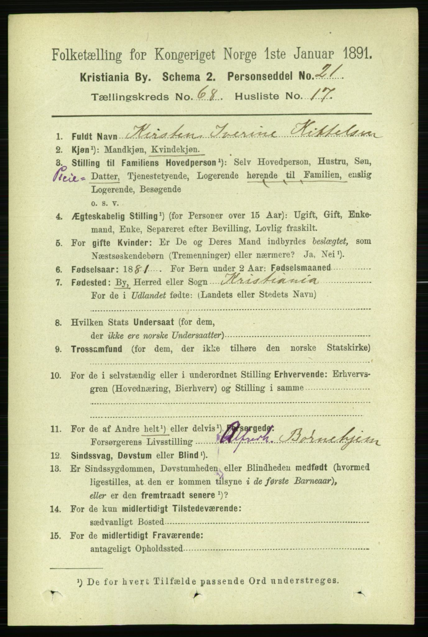 RA, 1891 census for 0301 Kristiania, 1891, p. 37625