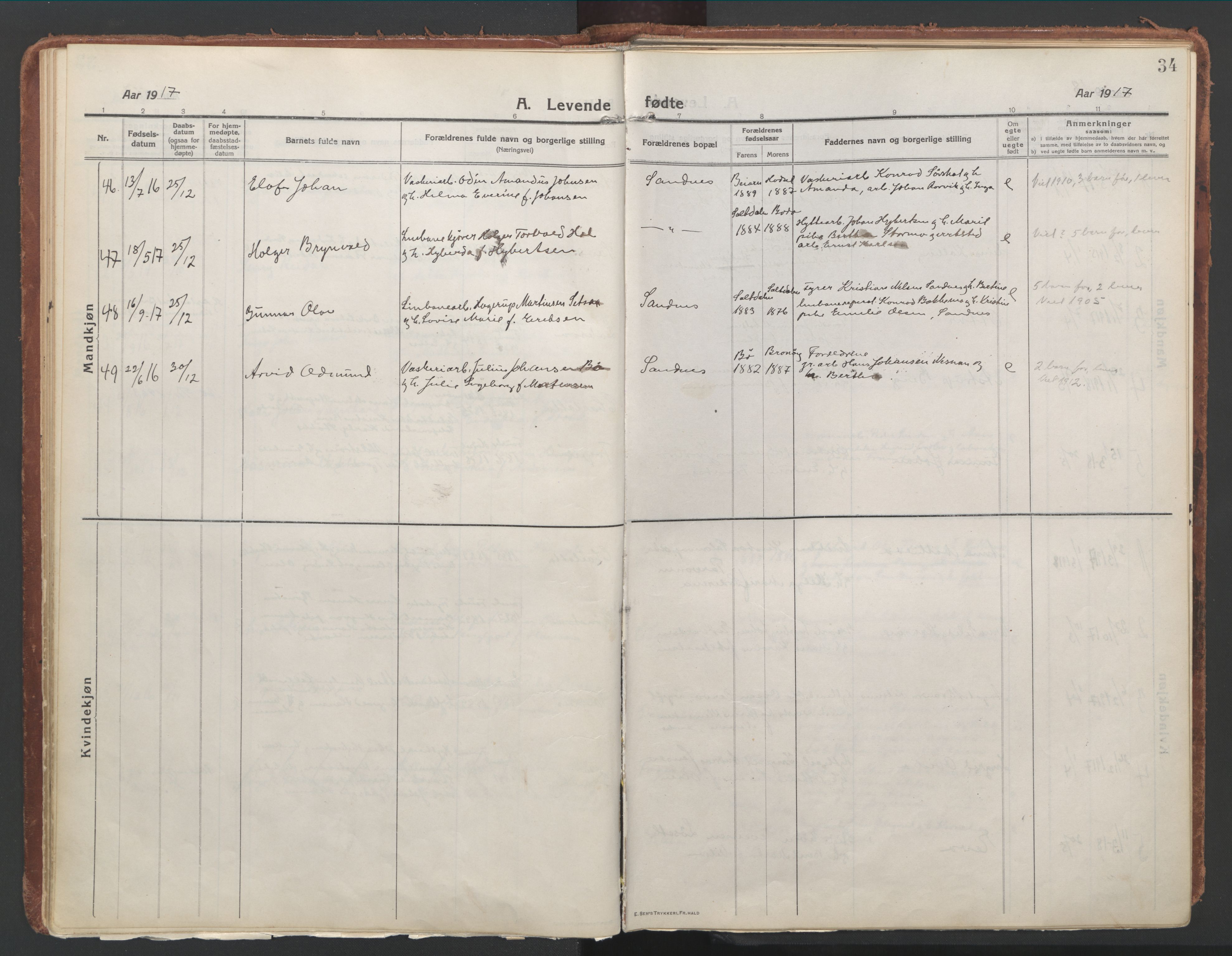 Ministerialprotokoller, klokkerbøker og fødselsregistre - Nordland, AV/SAT-A-1459/850/L0715: Curate's parish register no. 850B05, 1913-1924, p. 34