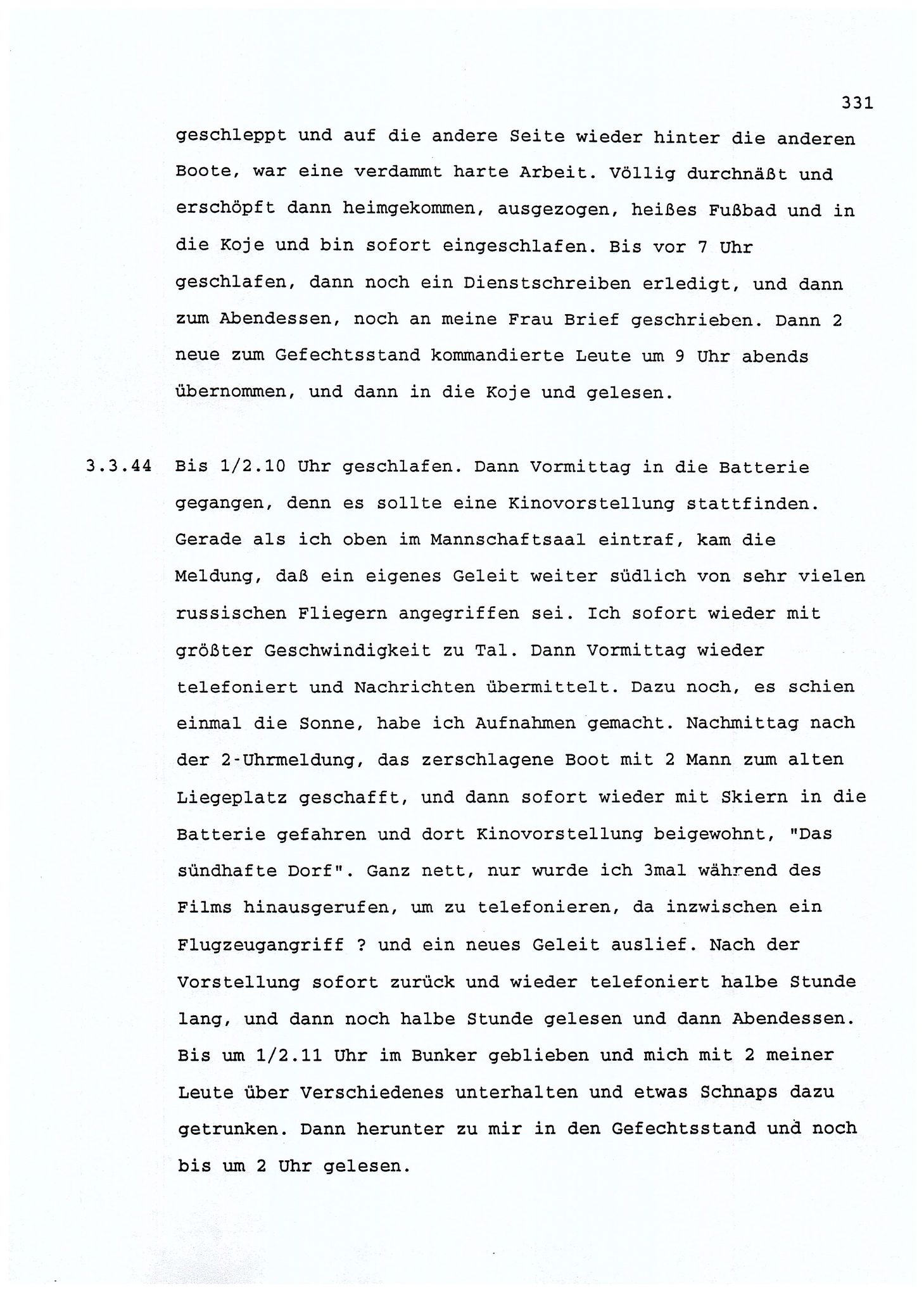 Dagbokopptegnelser av en tysk marineoffiser stasjonert i Norge , FMFB/A-1160/F/L0001: Dagbokopptegnelser av en tysk marineoffiser stasjonert i Norge, 1941-1944, p. 331