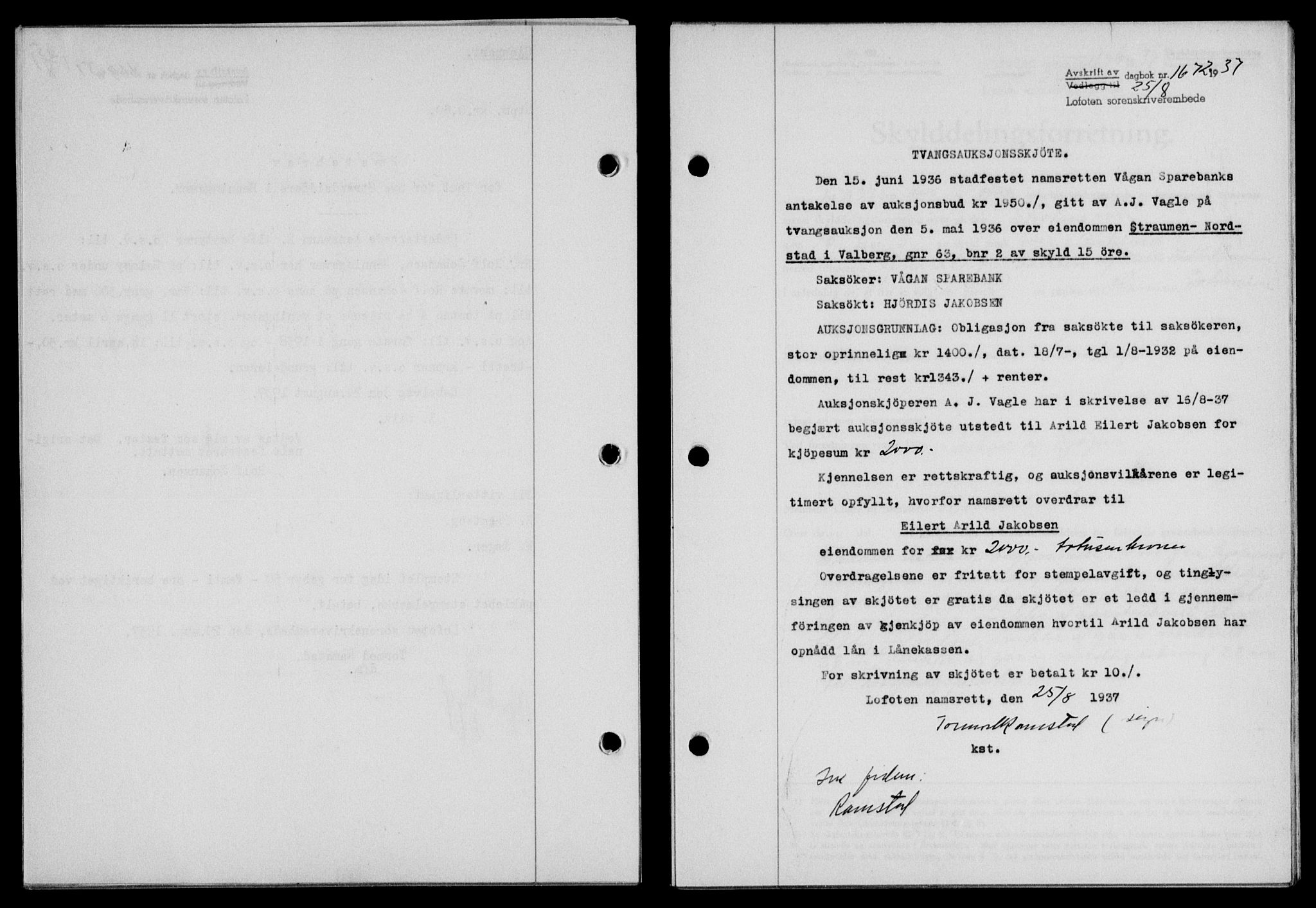 Lofoten sorenskriveri, SAT/A-0017/1/2/2C/L0002a: Mortgage book no. 2a, 1937-1937, Diary no: : 1672/1937