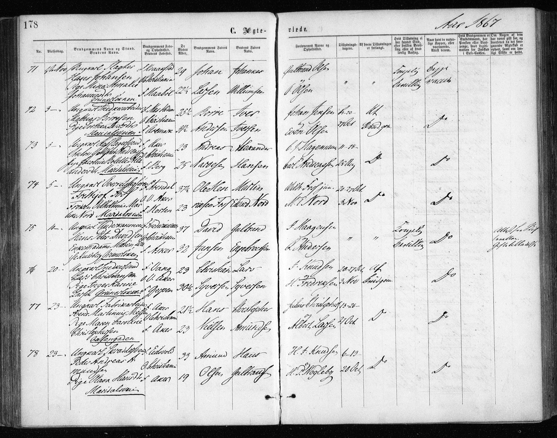Gamle Aker prestekontor Kirkebøker, SAO/A-10617a/F/L0003: Parish register (official) no. 3, 1865-1873, p. 178